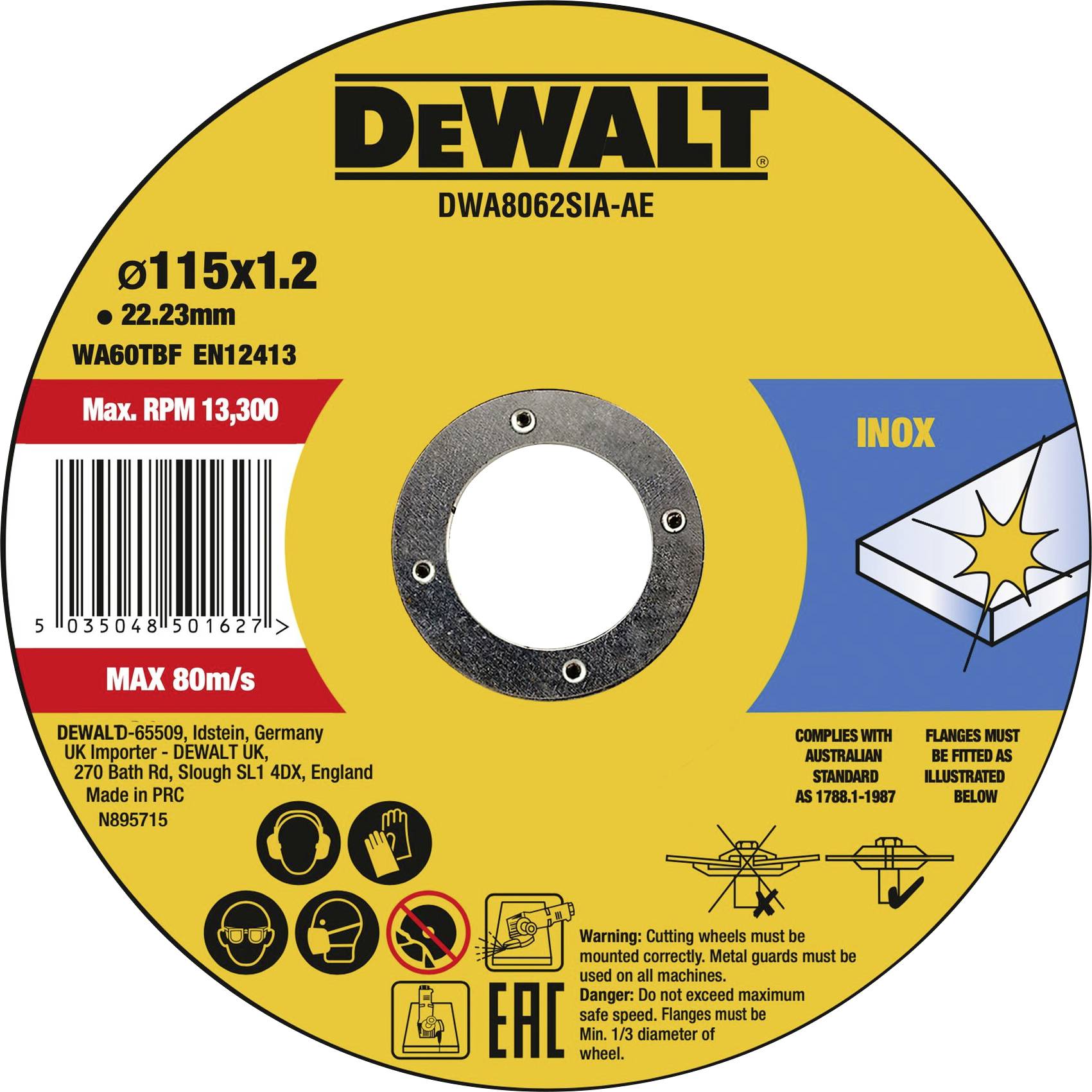 DEWALT DWA8062SIA-AE Trennscheibe 115 mm Metall, Edelstahl, Eisen