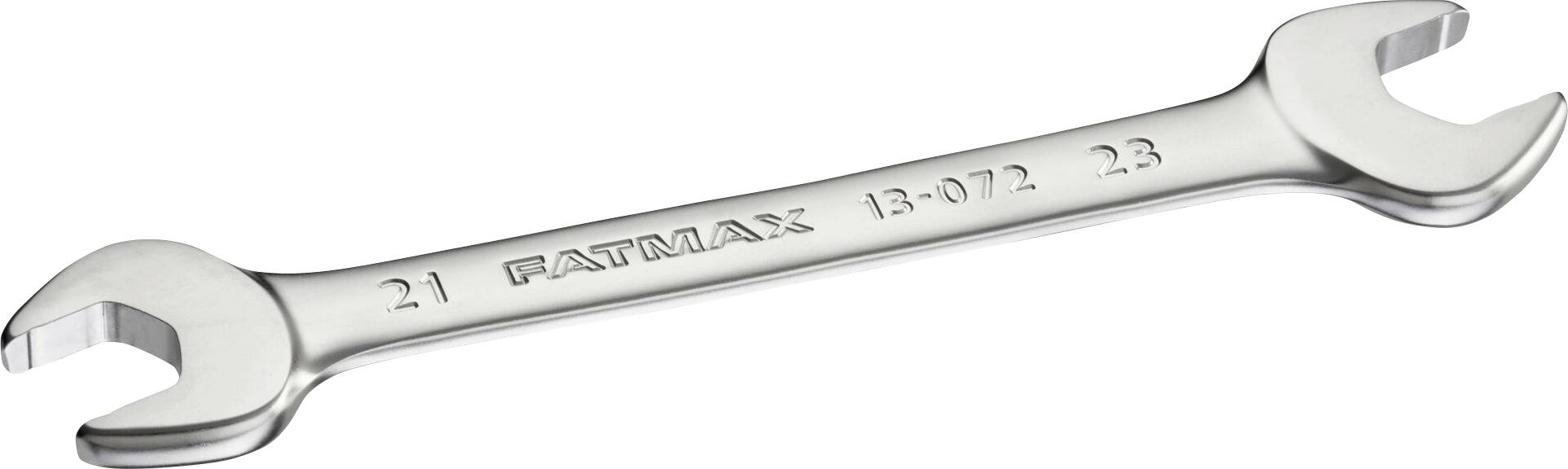 Ein silberner Doppelmaulschlüssel mit der Aufschrift '21 FATMAX', geeignet für Schrauben mit der Größe 21.