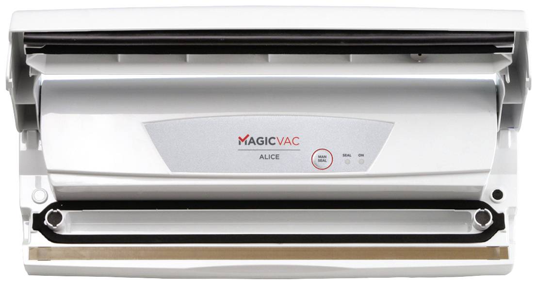 Vakuumiergerät von Magic Vac mit geöffneter Kammer. Gerät zur luftdichten Versiegelung von Lebensmitteln.