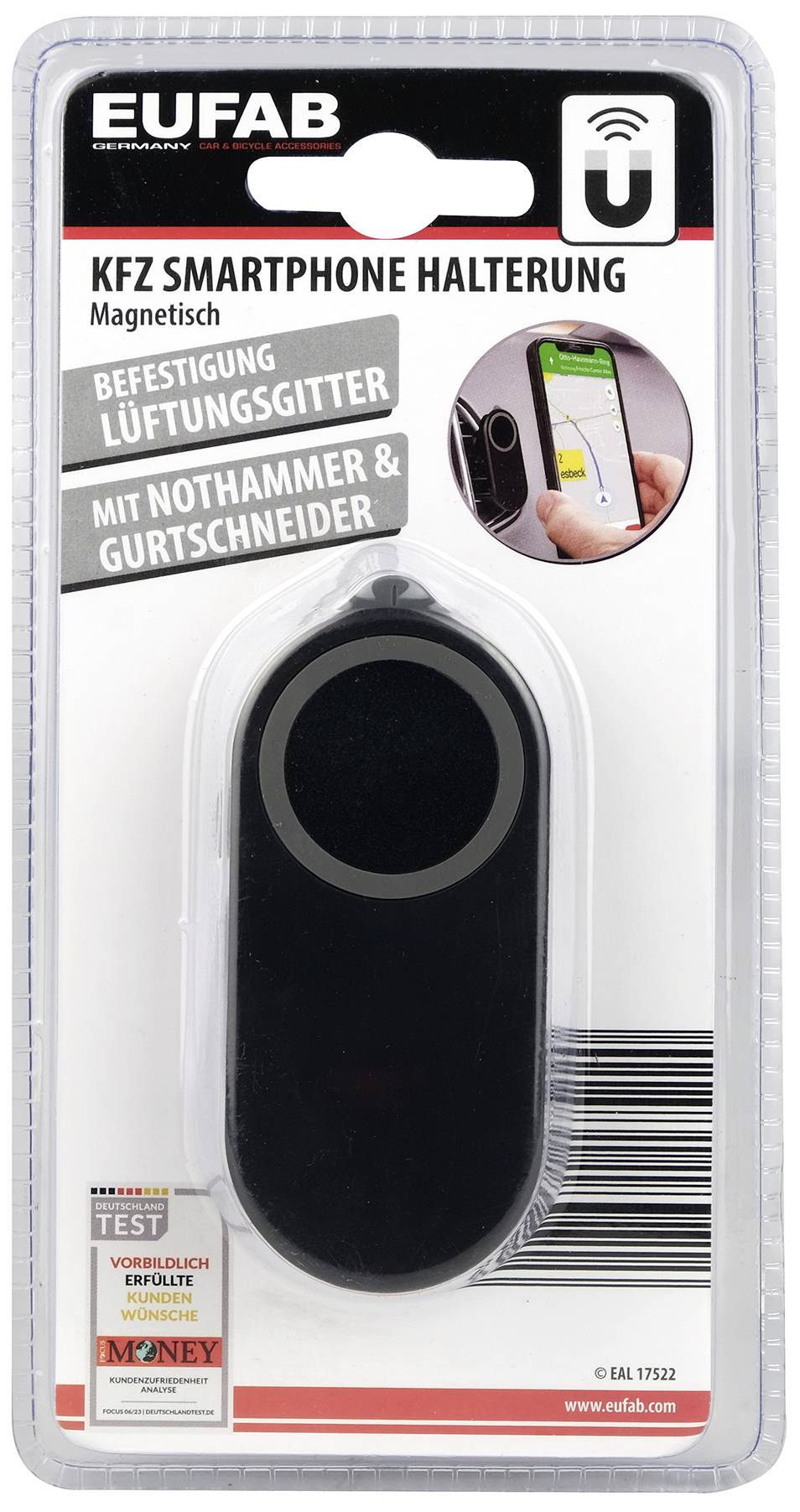 Eufab Nothammer und Gurtschneider Lüftungsgitter Handy-Kfz-Halterung