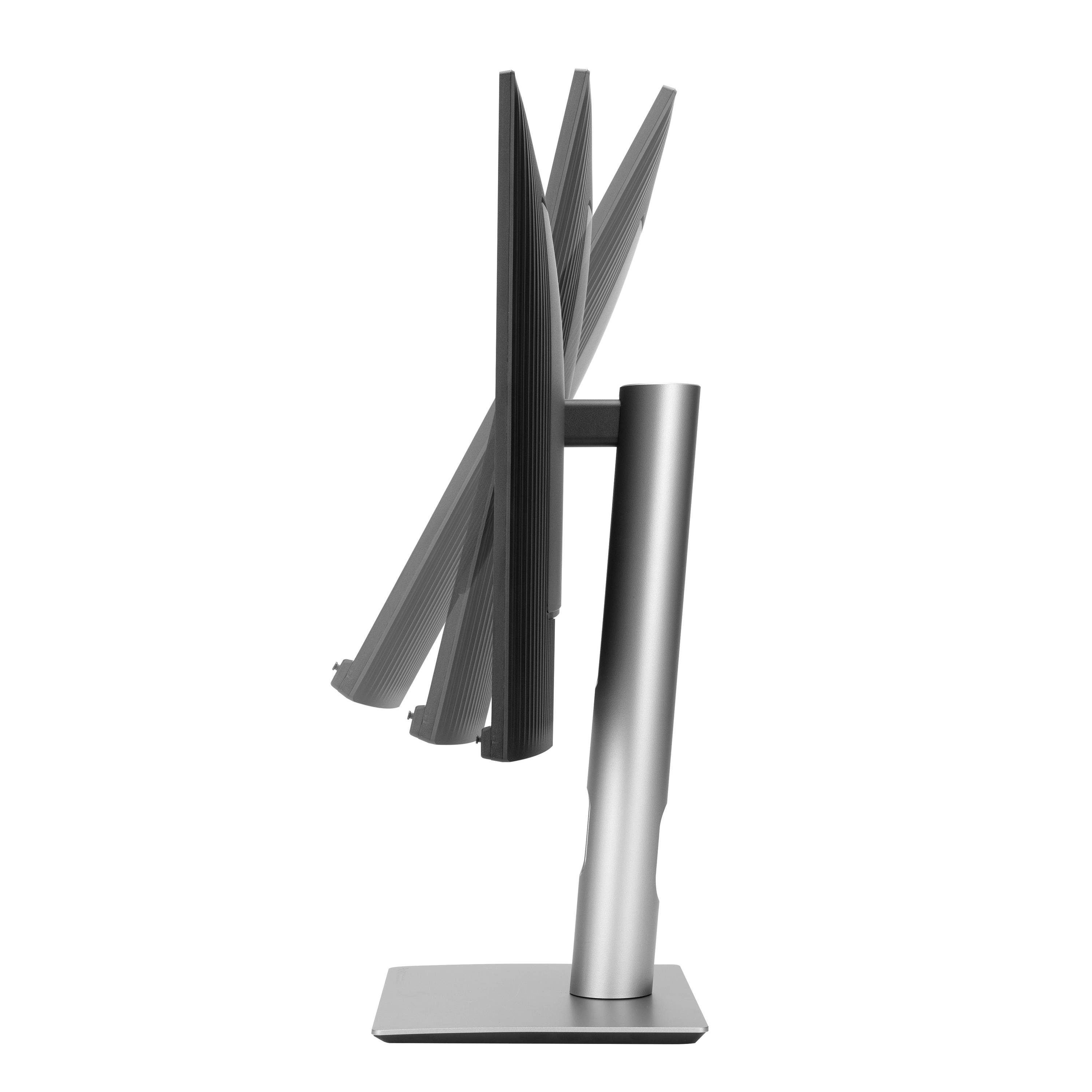 Ein verstellbarer Computermonitor mit flexiblem Neigungssystem. Der Bildschirm ist vertikal ausgerichtet auf einem stabilen Standfuß.