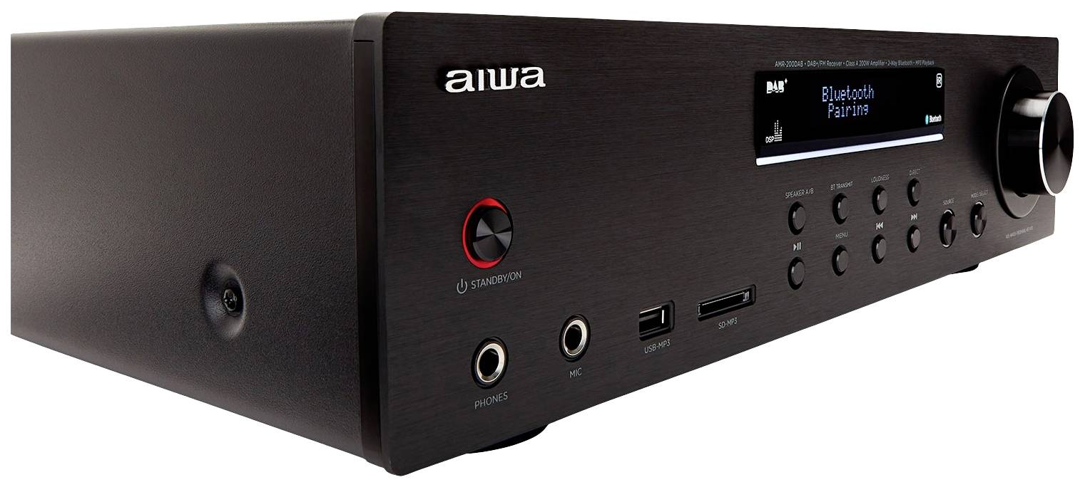 Aiwa AMR-200DAB AV-Receiver 2x100 W Schwarz Bluetooth®, DAB+, Inkl. Lautsprechern, Lautsprecher A/B-Schaltung, USB
