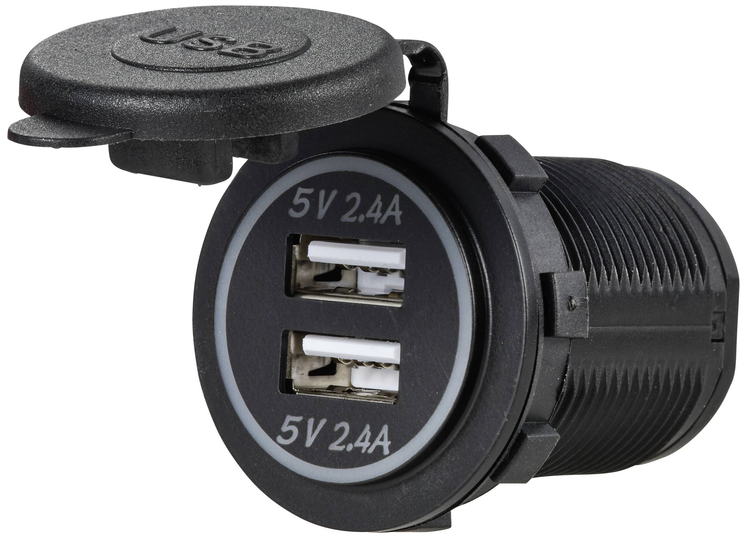 VOLTCRAFT USB-Doppelsteckdose 12-24V 4,8A mit Schutzdeckel 12/24 V