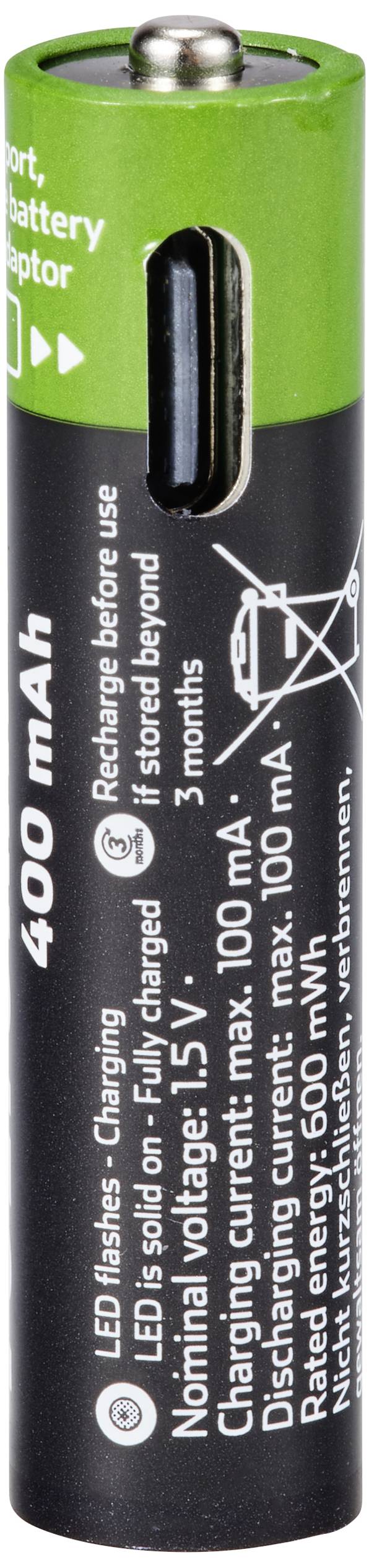 VOLTCRAFT VC-AAA400USB USB-C® Akku Li-Ion 400 mAh 1.5V 4St.