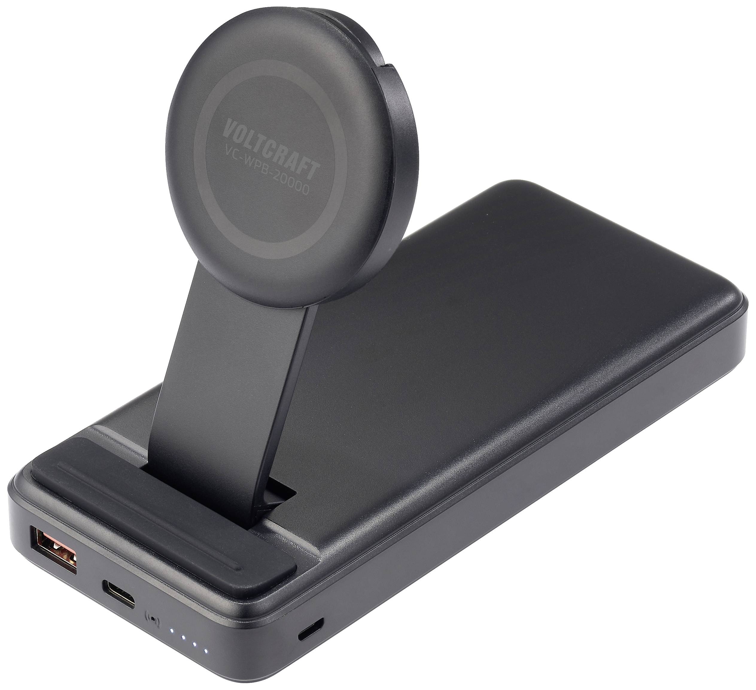 VOLTCRAFT VC-WPB-20000 Wireless Powerbank 20000 mAh Qi Wireless Charging, USB PD Li-Ion Schwarz Statusanzeige