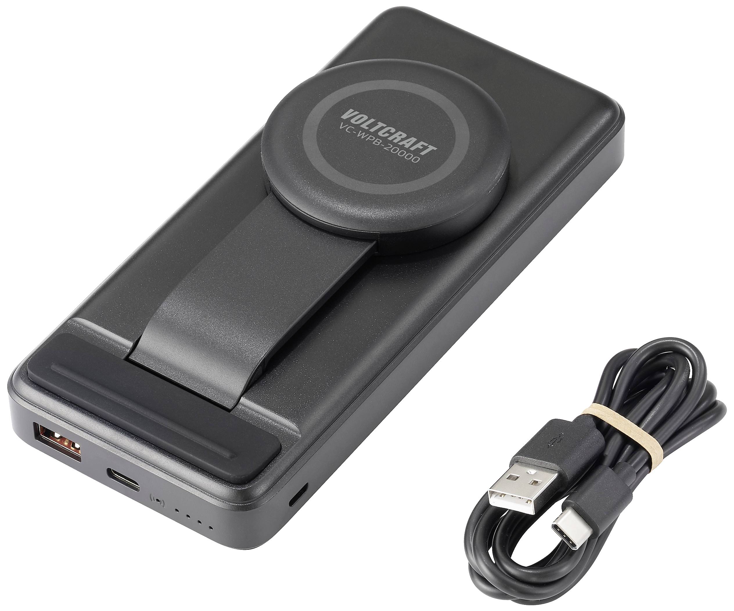 VOLTCRAFT VC-WPB-20000 Wireless Powerbank 20000 mAh Qi Wireless Charging, USB PD Li-Ion Schwarz Statusanzeige
