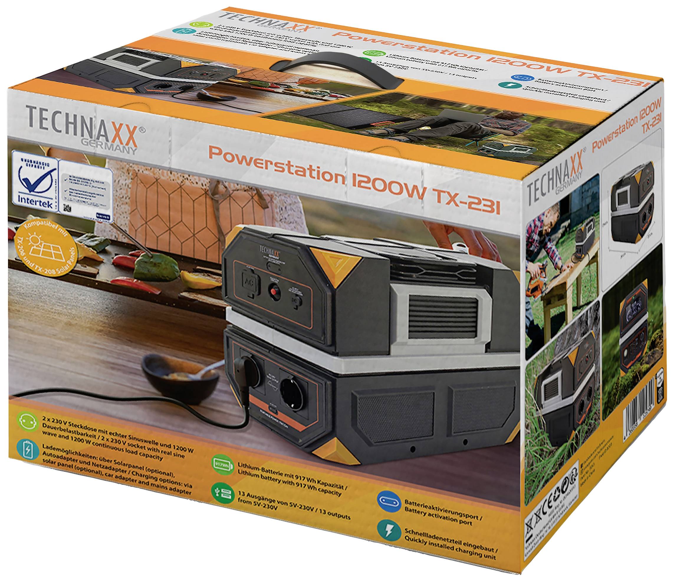 Technaxx TX-231 Powerstation 36.4Ah Li-Ion USB-A, USB-C®, Zigarettenanzünder-Buchse Schwarz/Orange Statusanzeige, gleichzeitiges