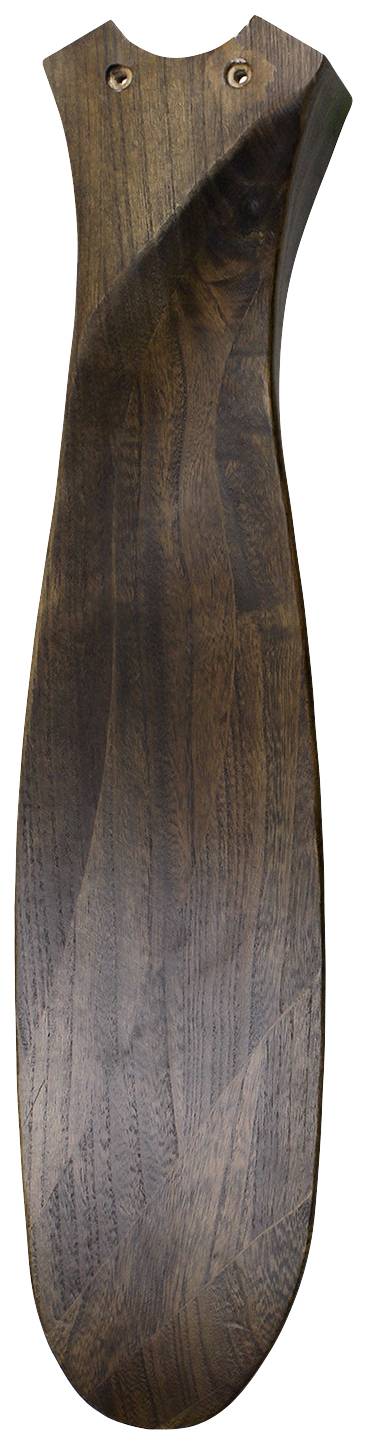 Holzpaddel mit dunkler, glatter Oberfläche und zwei Löchern an der Spitze.