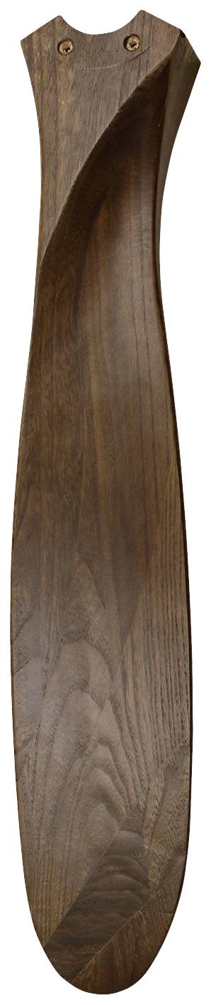 Ein gedrechseltes Holzstück in Form eines Propellerblattes, vertikal orientiert, zeigt eine glatte, klar lackierte Oberfläche mit leichter Maserung.