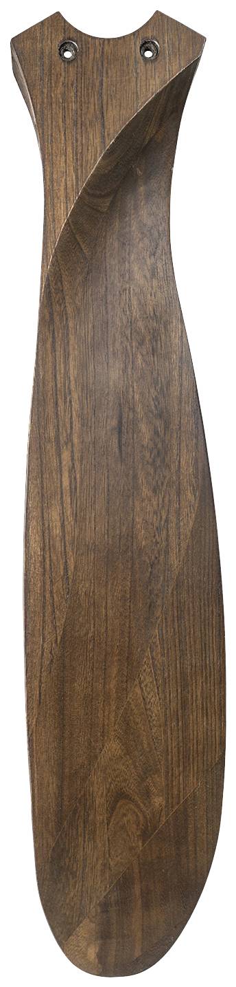 Holzobjekt mit gedrehtem Design, erinnert an ein dekoratives Möbelstück oder Accessoire. Dunkles, poliertes Holz mit schraubenförmiger Struktur.