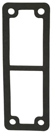 Dünne, rechteckige schwarze Dichtung mit vier Löchern, je eines in jeder Ecke, auf weißem Hintergrund.