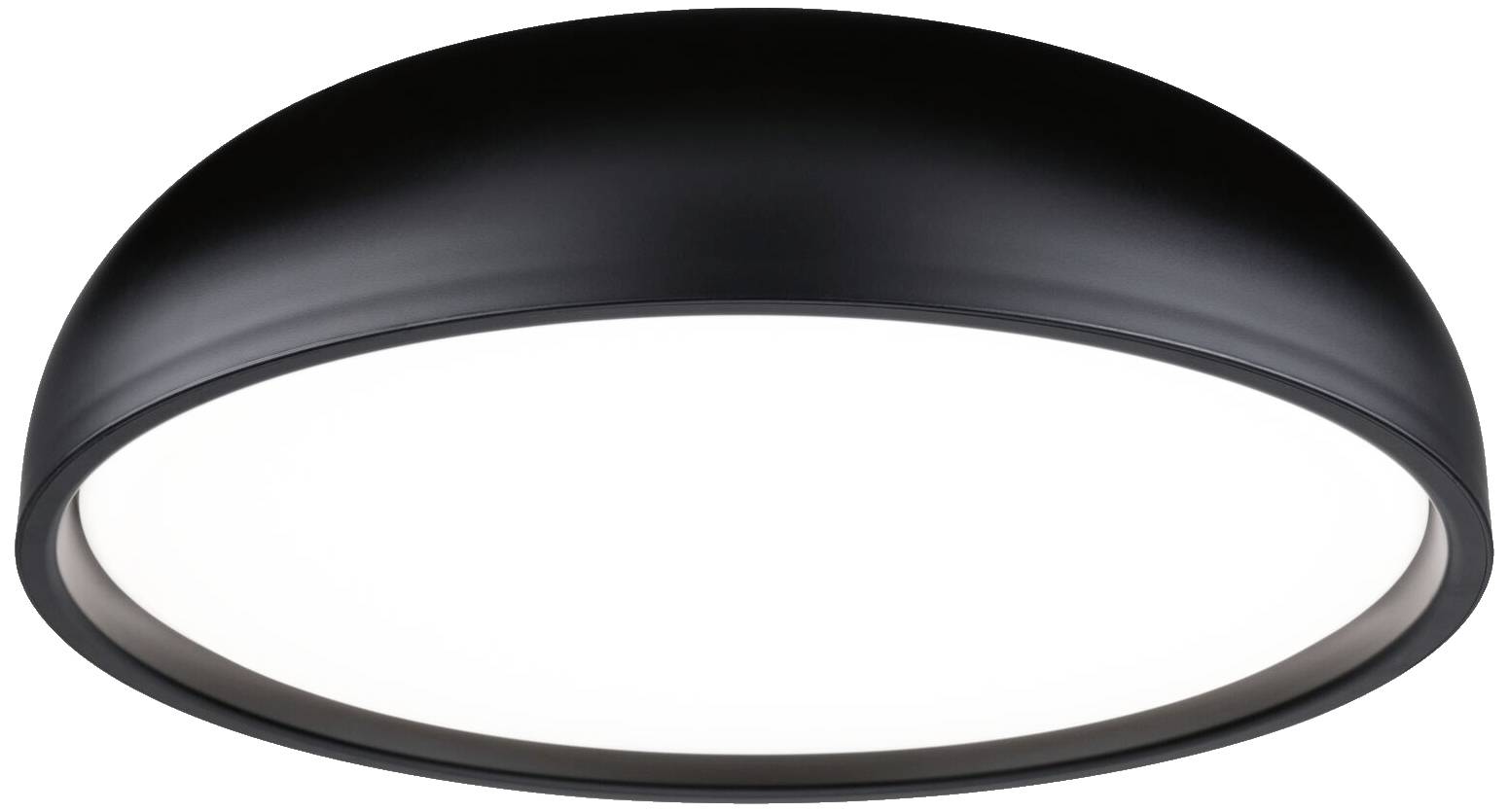 Eine runde, schwarze Deckenleuchte mit hellem Licht, geeignet für moderne Innenräume.