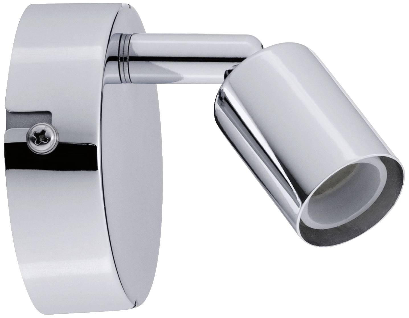 Chromfarbene Wandleuchte mit verstellbarem Zylinderkopf, geeignet zur gezielten Beleuchtung.