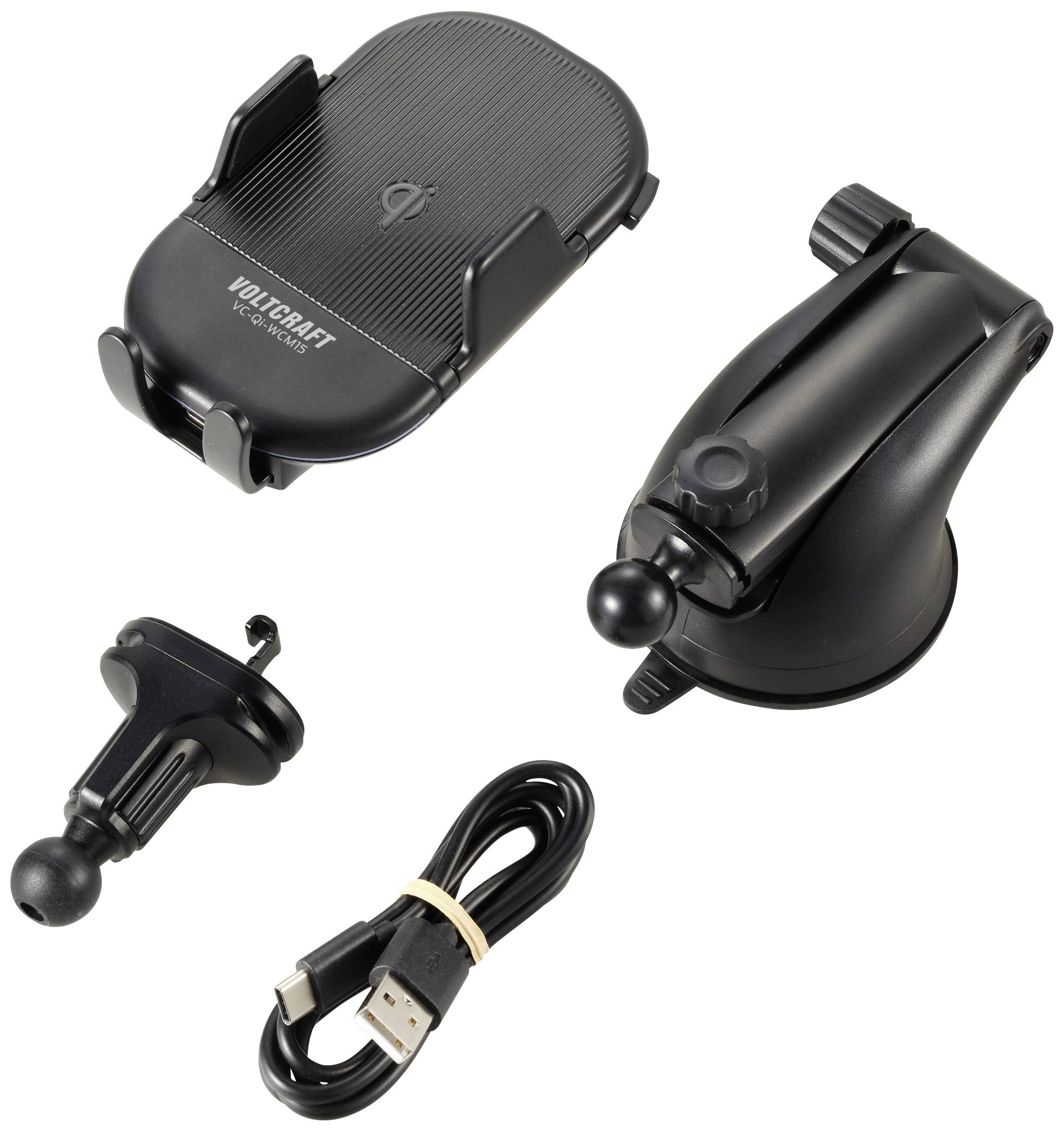 VOLTCRAFT VC-Qi-WCM15 Lüftungsgitter Handy-Kfz-Halterung mit Induktionsladefunktion 55 - 89mm 4 - 6.7 Zoll