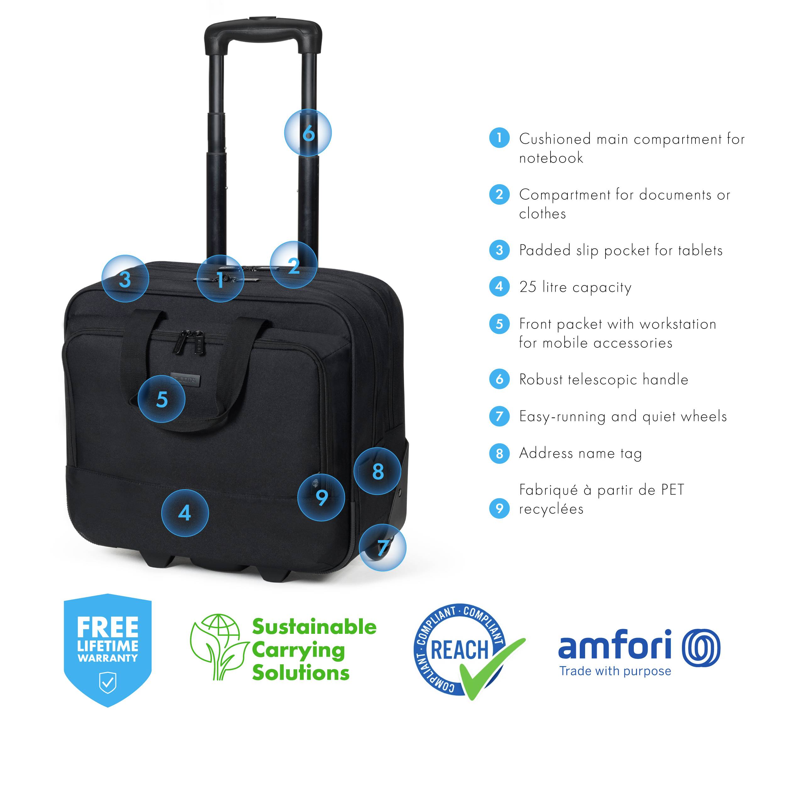 Dicota Notebook Trolley Laptop Roller Top Traveller Eco BASE Passend für maximal: 40,6cm (16") Schwarz