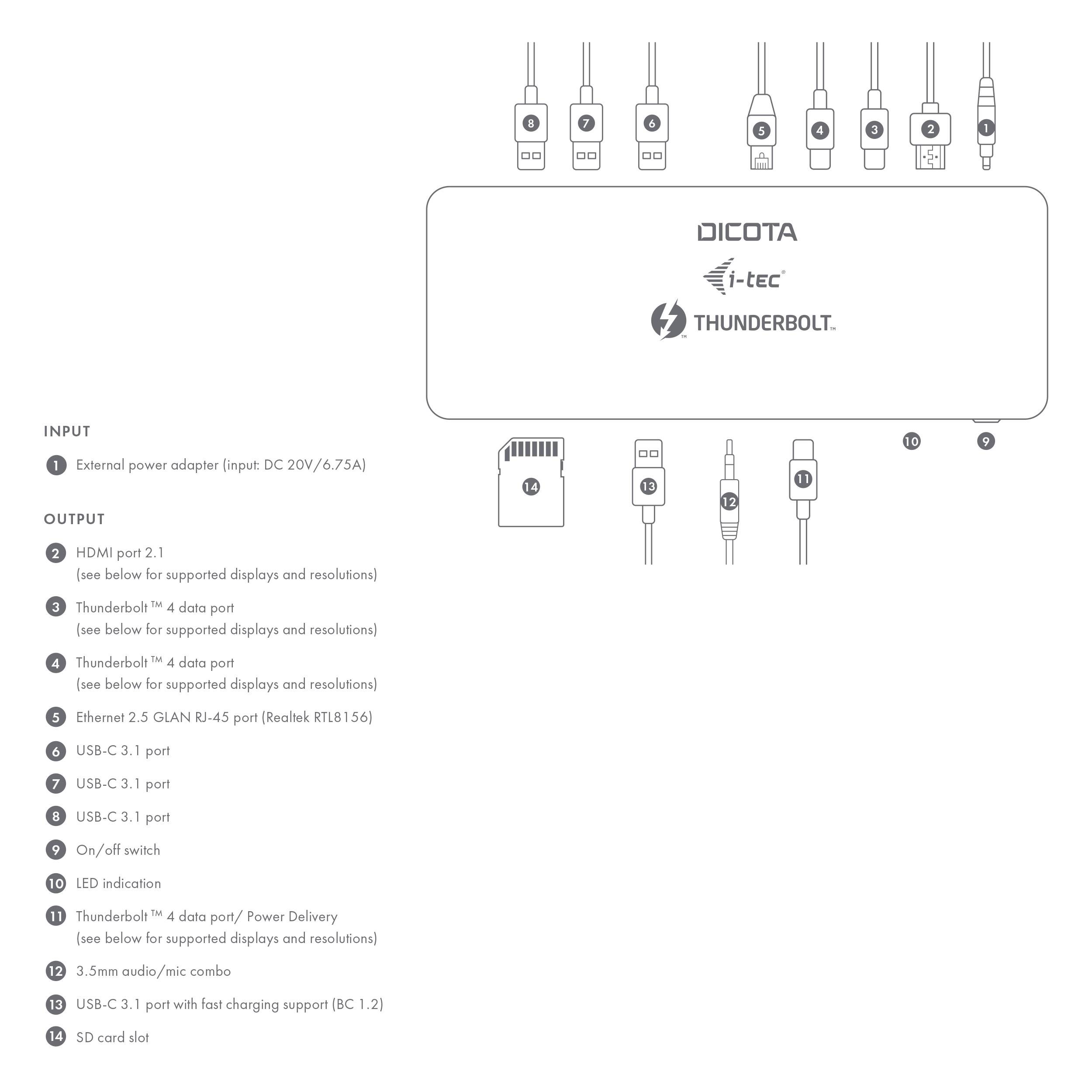 Dicota Thunderbolt™ 4 Dockingstation TB4 10-in-1 Passend für Marke Dockingstations: Universal USB-C® Power Delivery, integrierter Kartenleser