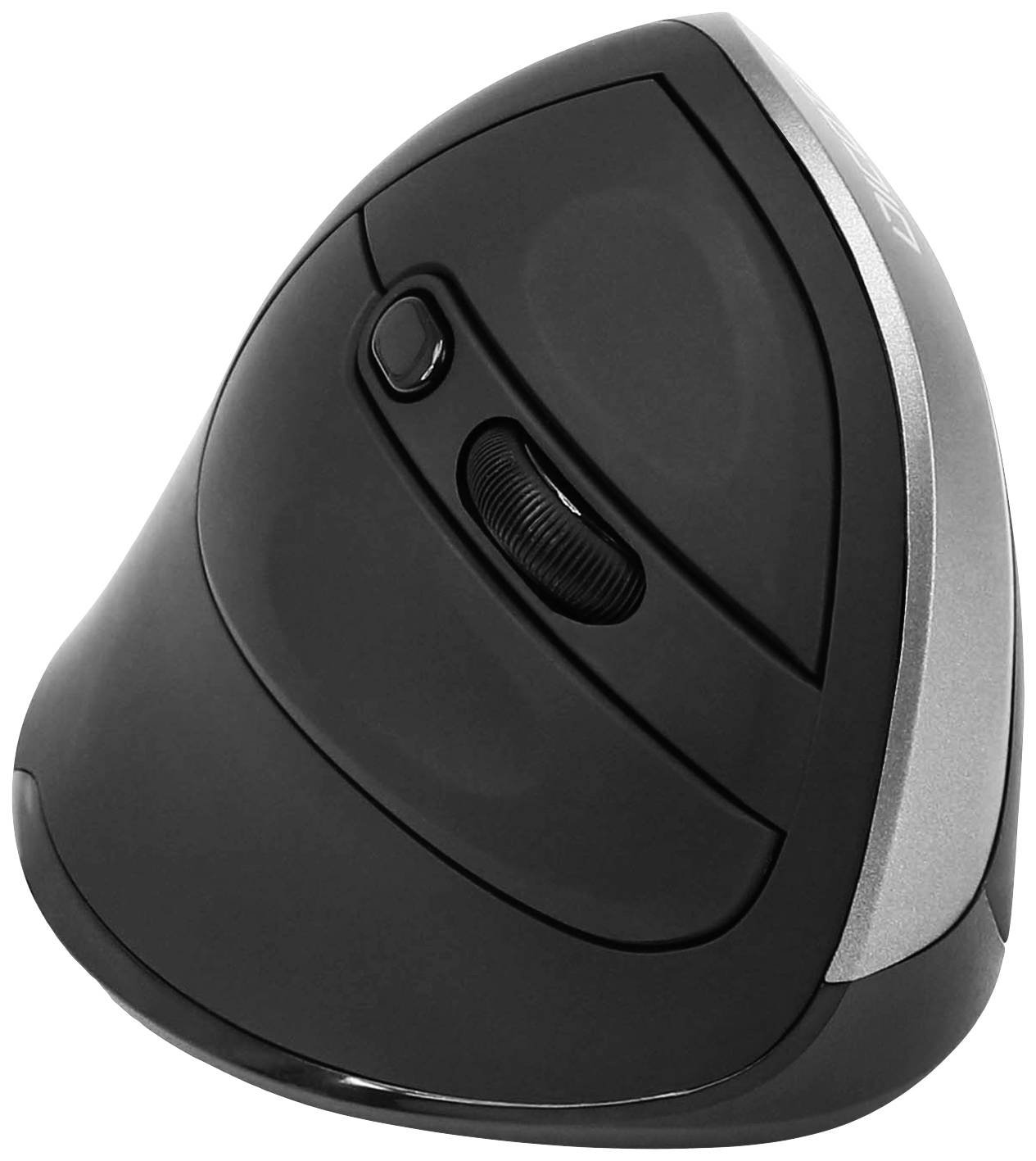 Eine ergonomische, vertikale Computerm Maus in Schwarz, die die natürliche Handhaltung unterstützt und Komfort beim Arbeiten bietet.