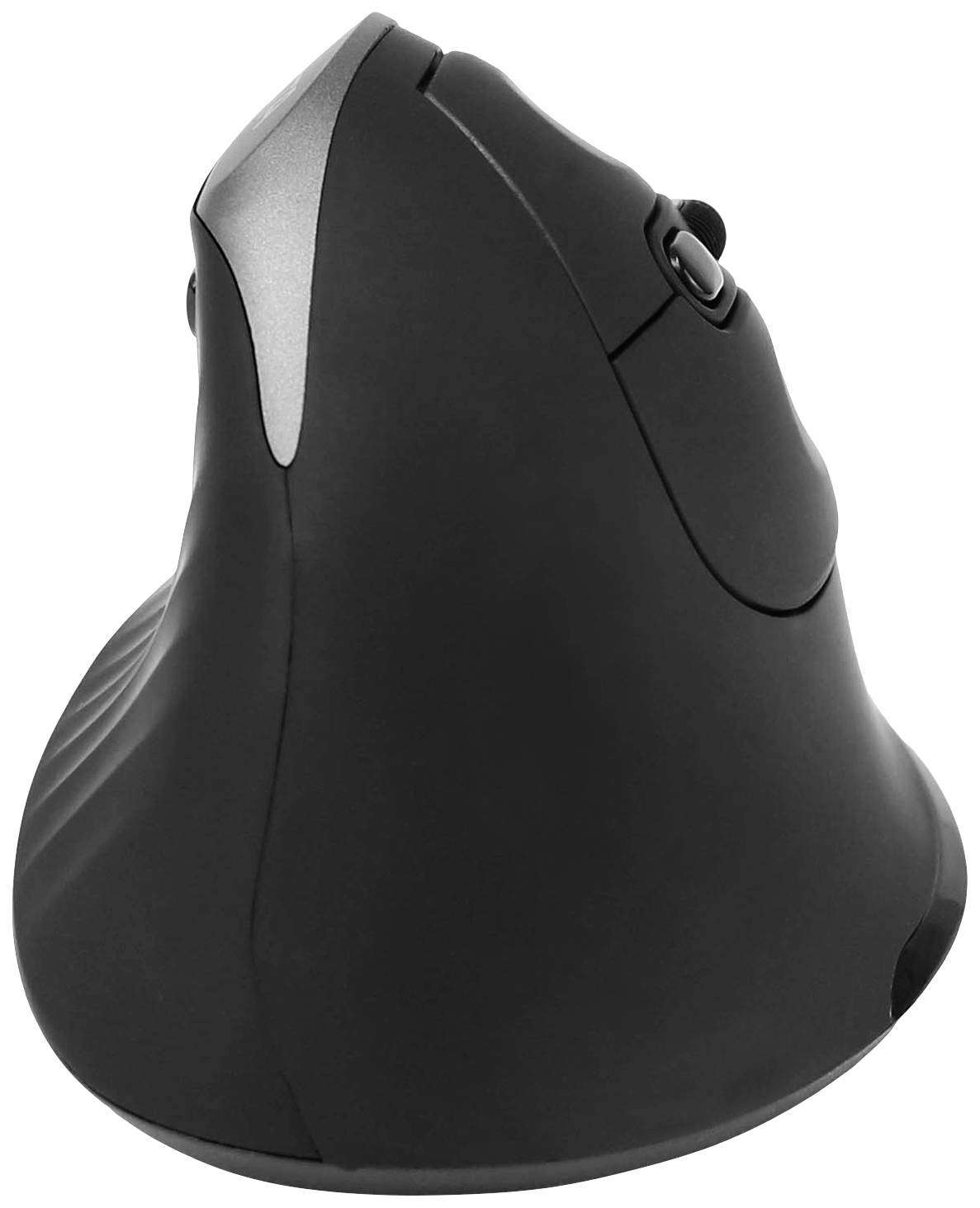 Vertikale ergonomische Computermaus in Schwarz, entwickelt zur Unterstützung einer natürlichen Handhaltung und zur Reduzierung von Handgelenkbelastungen.