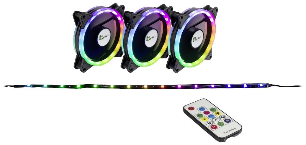 Inter-Tech Argus RS04 - RGB-Set PC-Gehäuse-Lüfter Schwarz (B x H x T) 120 x 120 x 25mm inkl. LED-Beleuchtung, inkl. Fernbedienung