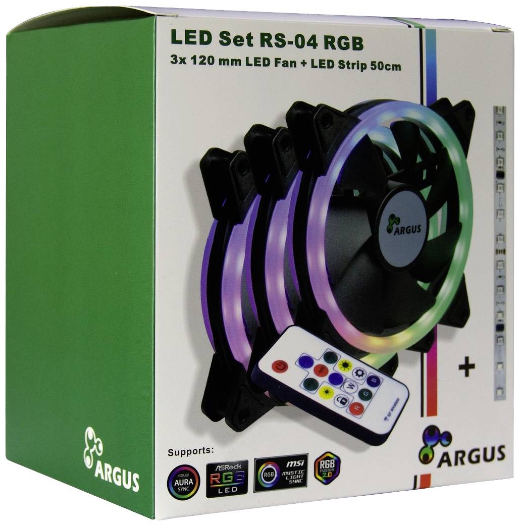 Inter-Tech Argus RS04 - RGB-Set PC-Gehäuse-Lüfter Schwarz (B x H x T) 120 x 120 x 25mm inkl. LED-Beleuchtung, inkl. Fernbedienung
