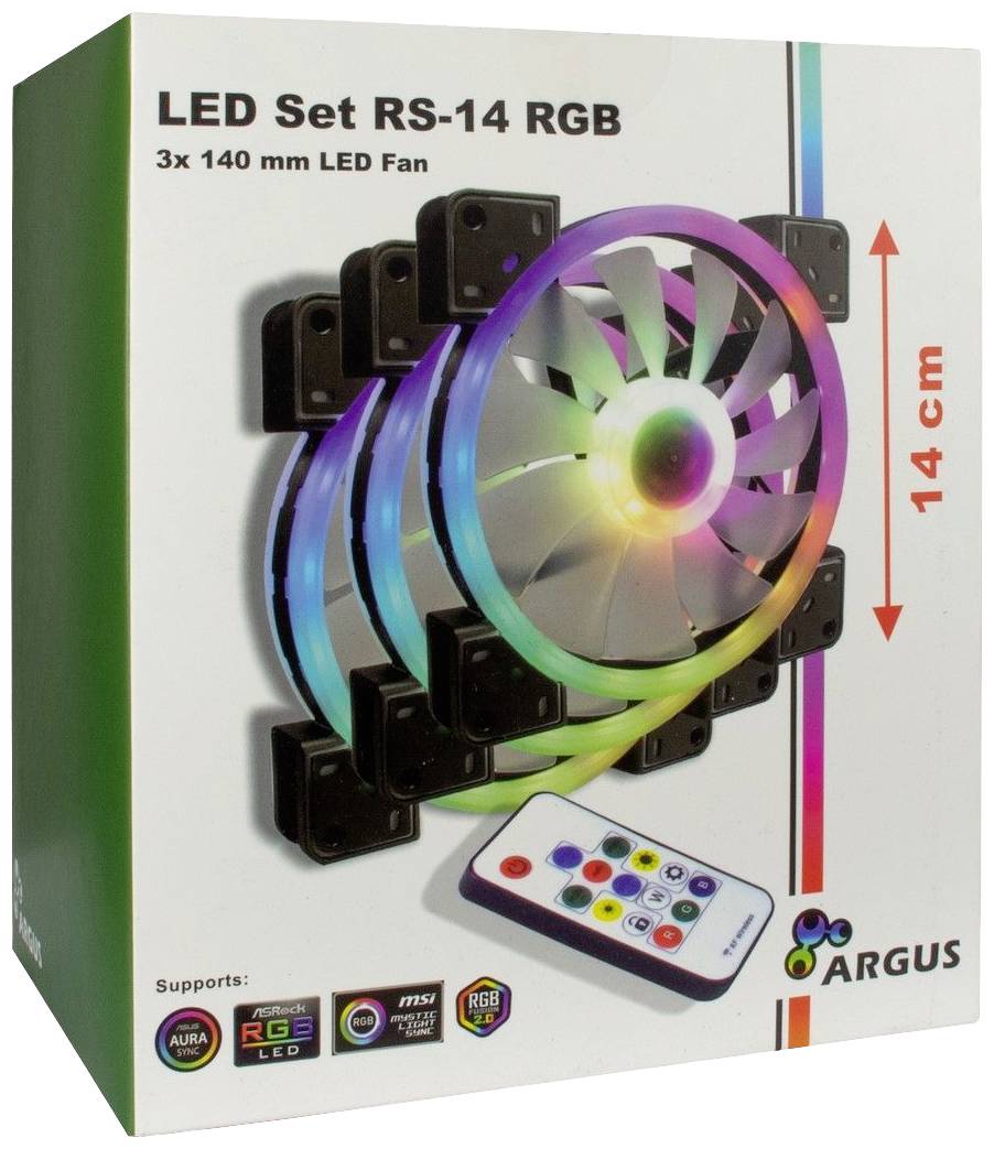 Inter-Tech Argus RS14 PC-Gehäuse-Lüfter Schwarz (B x H x T) 140 x 140 x 25mm inkl. Fernbedienung, inkl. LED-Beleuchtung