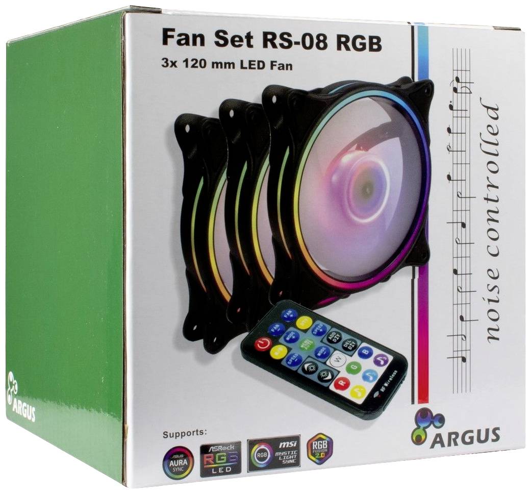 Inter-Tech Argus RS08 PC-Gehäuse-Lüfter Schwarz (B x H x T) 120 x 120 x 25mm inkl. Fernbedienung, inkl. LED-Beleuchtung