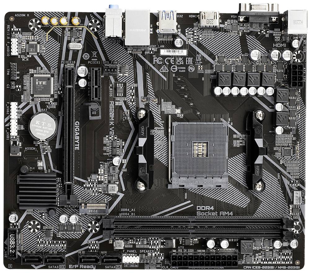 Gigabyte A520M K V2 Mainboard Sockel (PC) AMD® AM4 Formfaktor (Details) Micro-ATX Mainboard-Chipsatz AMD® A520