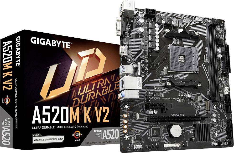 Gigabyte A520M K V2 Mainboard Sockel (PC) AMD® AM4 Formfaktor (Details) Micro-ATX Mainboard-Chipsatz AMD® A520