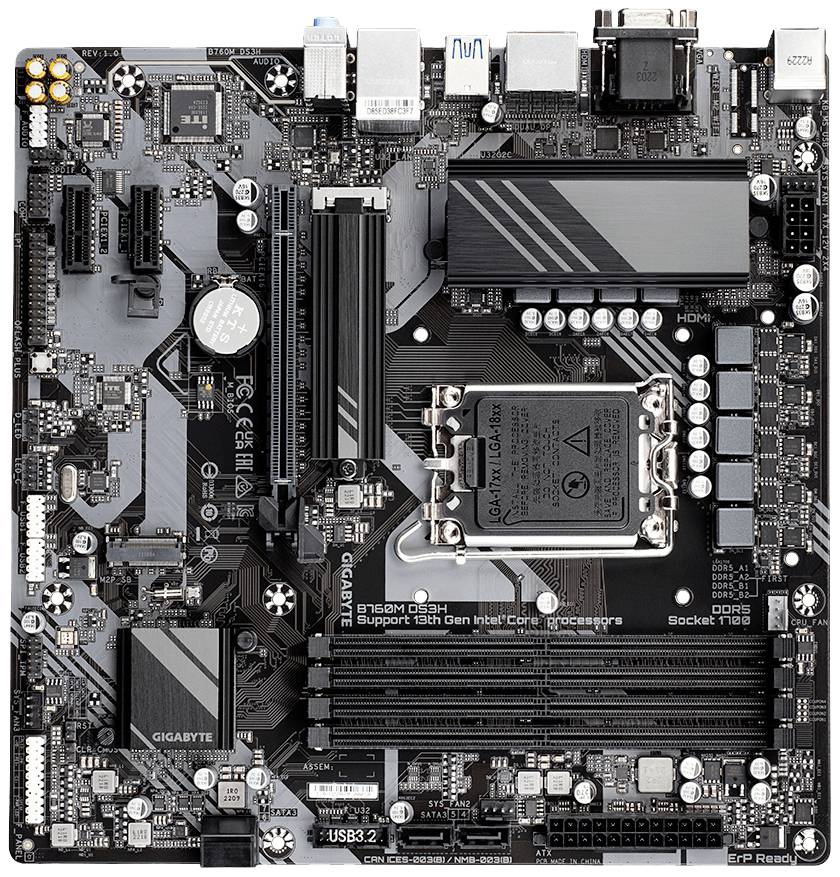 Gigabyte B760M DS3H Mainboard Sockel (PC) Intel® LGA 1700 Formfaktor (Details) Micro-ATX Mainboard-Chipsatz Intel® B760