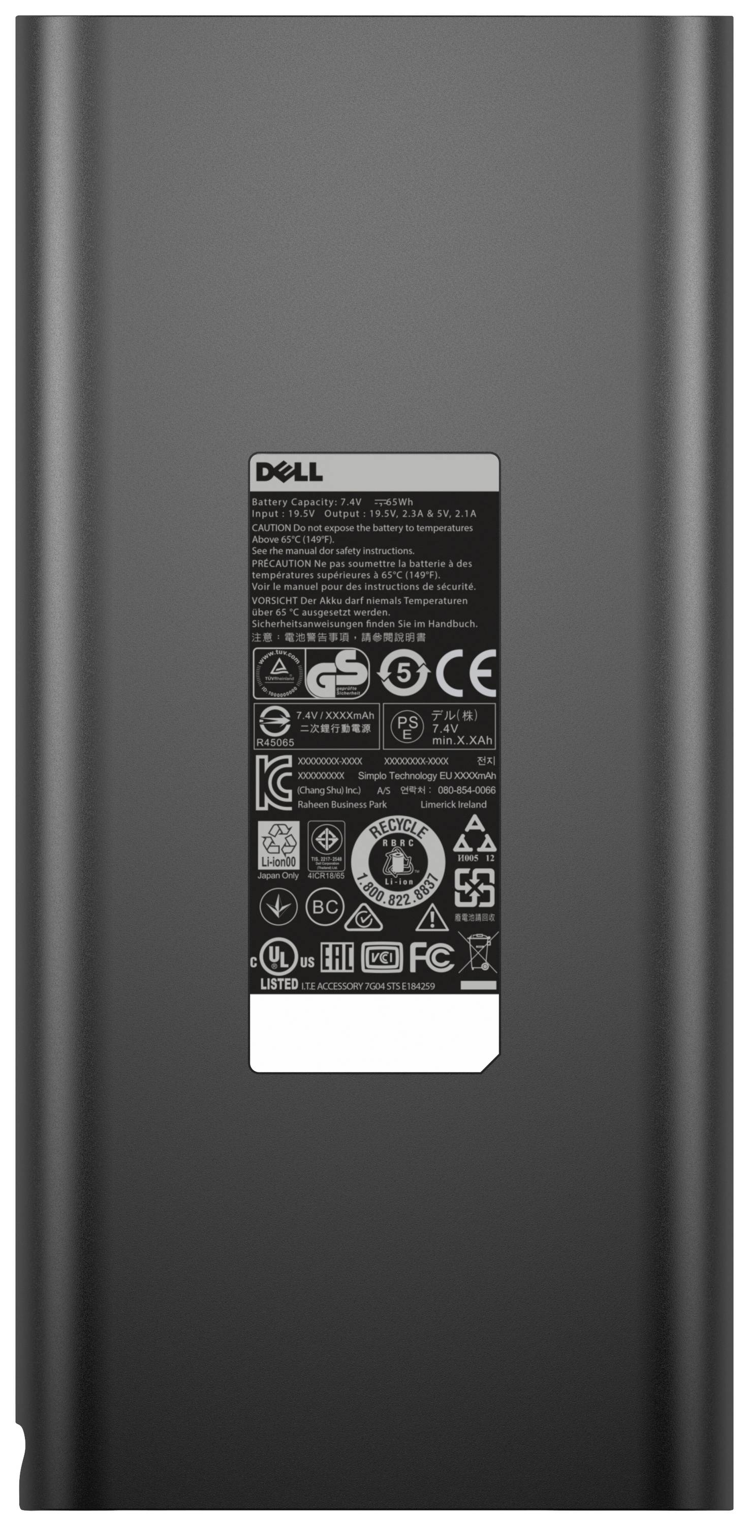 Dell Power Bank Plus (Barrel) PW7015L Powerbank 18000 mAh Li-Ion Schwarz