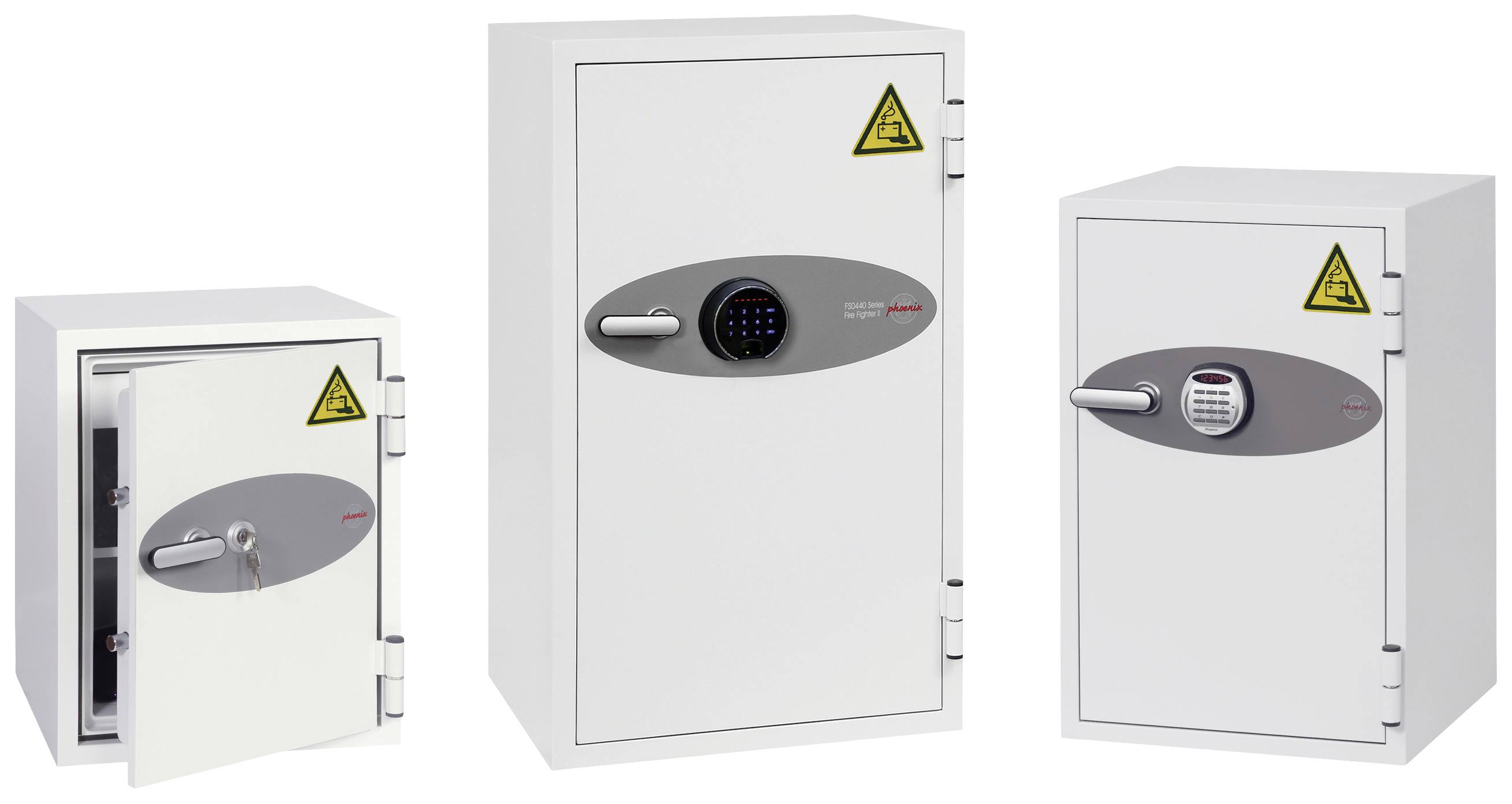 Phoenix BS0444F Battery Fighter Batterie-Aufbewahrungstresor feuergeschützt, mit 4 Steckdosen, mit ausziehbarer Schublade, mit Schlüsselhakenleiste