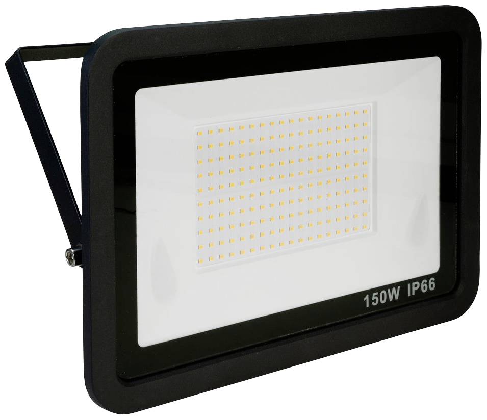 LED-Fluter, schwarz, mit 150W und IP66-Kennzeichnung, geeignet für Außenbeleuchtung.