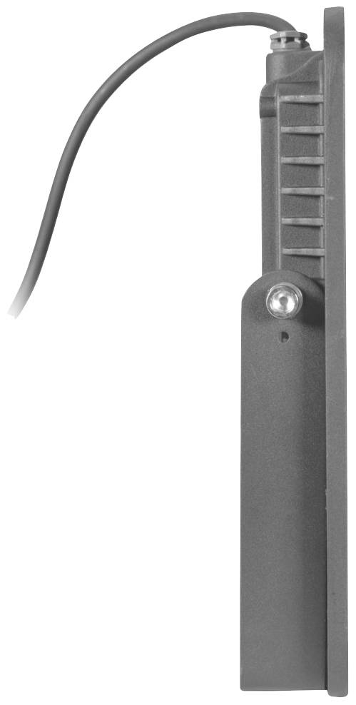 Ein seitliches Profil eines schmalen elektronischen Geräts mit einem angeschlossenen Kabel an der Oberseite.