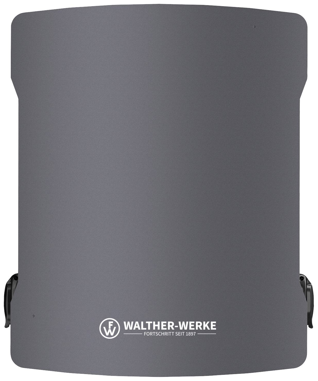 Grauer Kasten mit Aufschrift 'Walther-Werke, Fortschritt seit 1897', zeigt ein Firmenlogo mittig auf der Vorderseite.