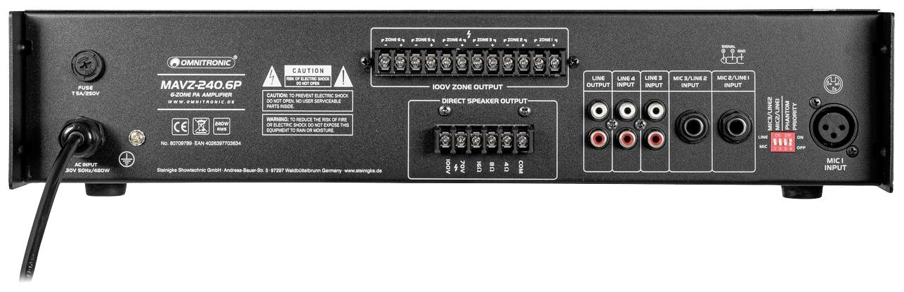 Omnitronic MAVZ-240.6P ELA-Verstärker 240W 6-Zonen
