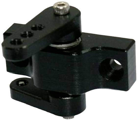 Ein kleines, schwarzes Scharnier aus Metall mit mehreren Schraubverbindungen, geeignet zur Befestigung oder Mechanik von Geräten.