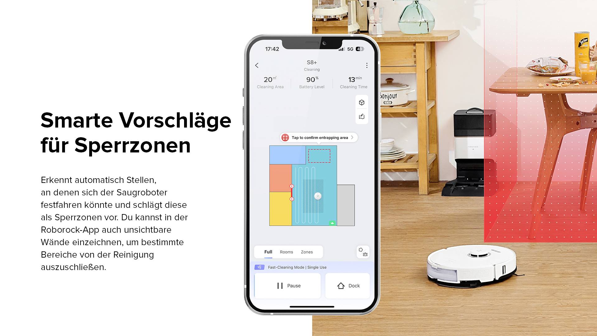 Roborock S8+ Saug-und Wischroboter Weiß kompatibel mit Amazon Alexa, kompatibel mit Google Home, Sprachgesteuert
