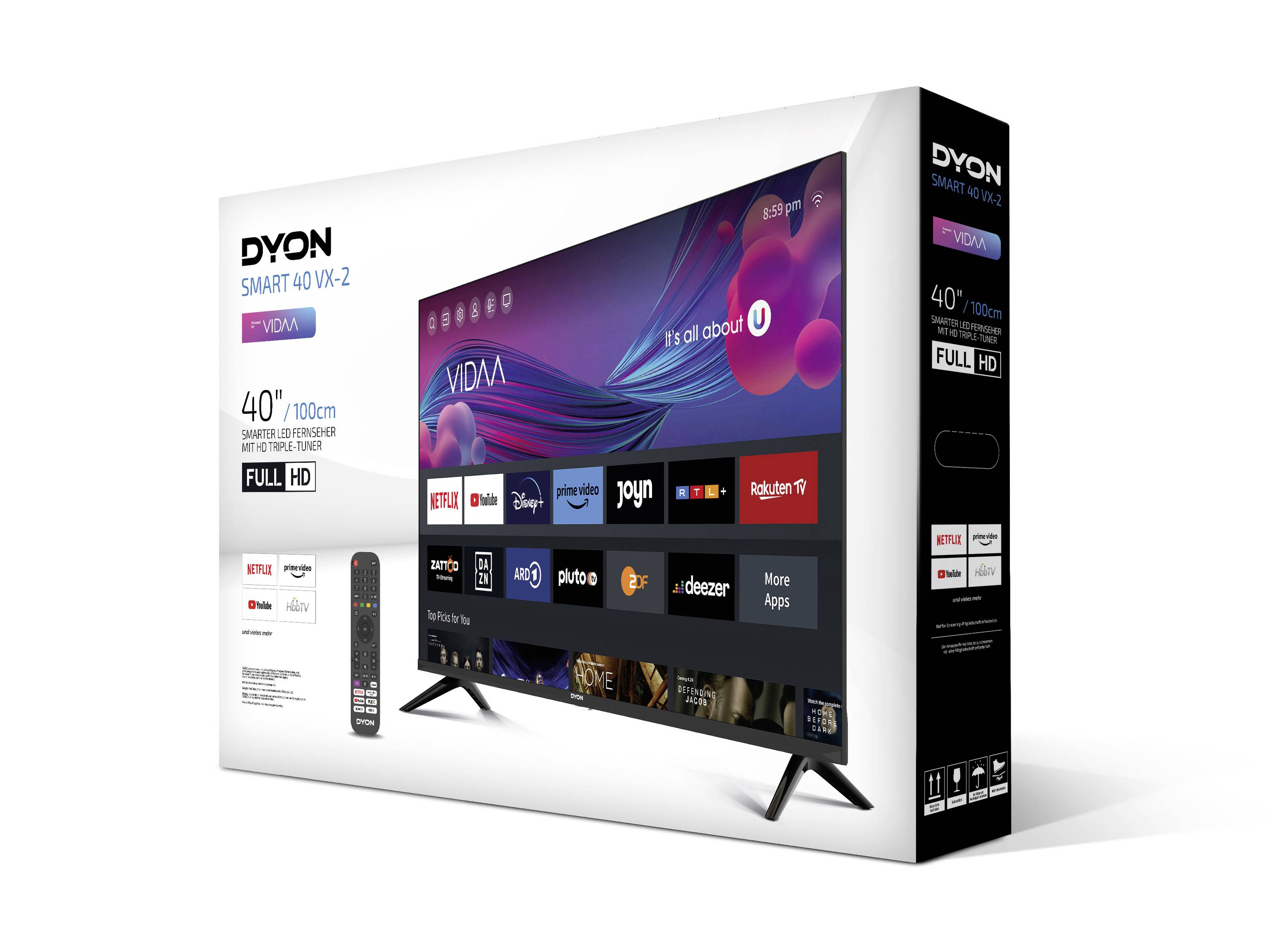 Dyon SMART 40 VX-2 LED-TV 100cm 40 Zoll EEK E (A - G) DVB-S2, DVB-T2, DVB-C, CI+, Full HD Schwarz
