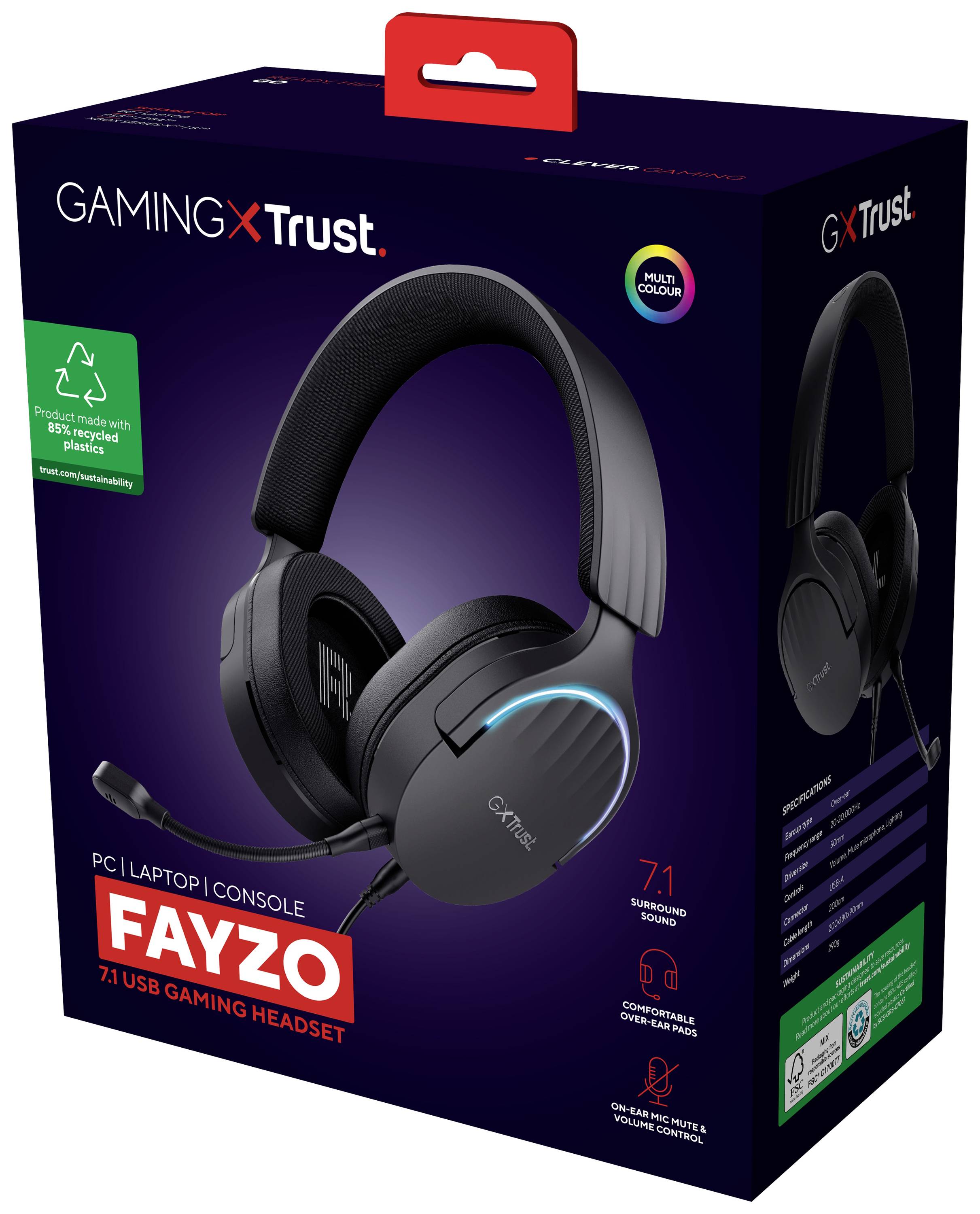 Trust GXT490 FAYZO 7.1 Over Ear Headset kabelgebunden Stereo Schwarz Gaming