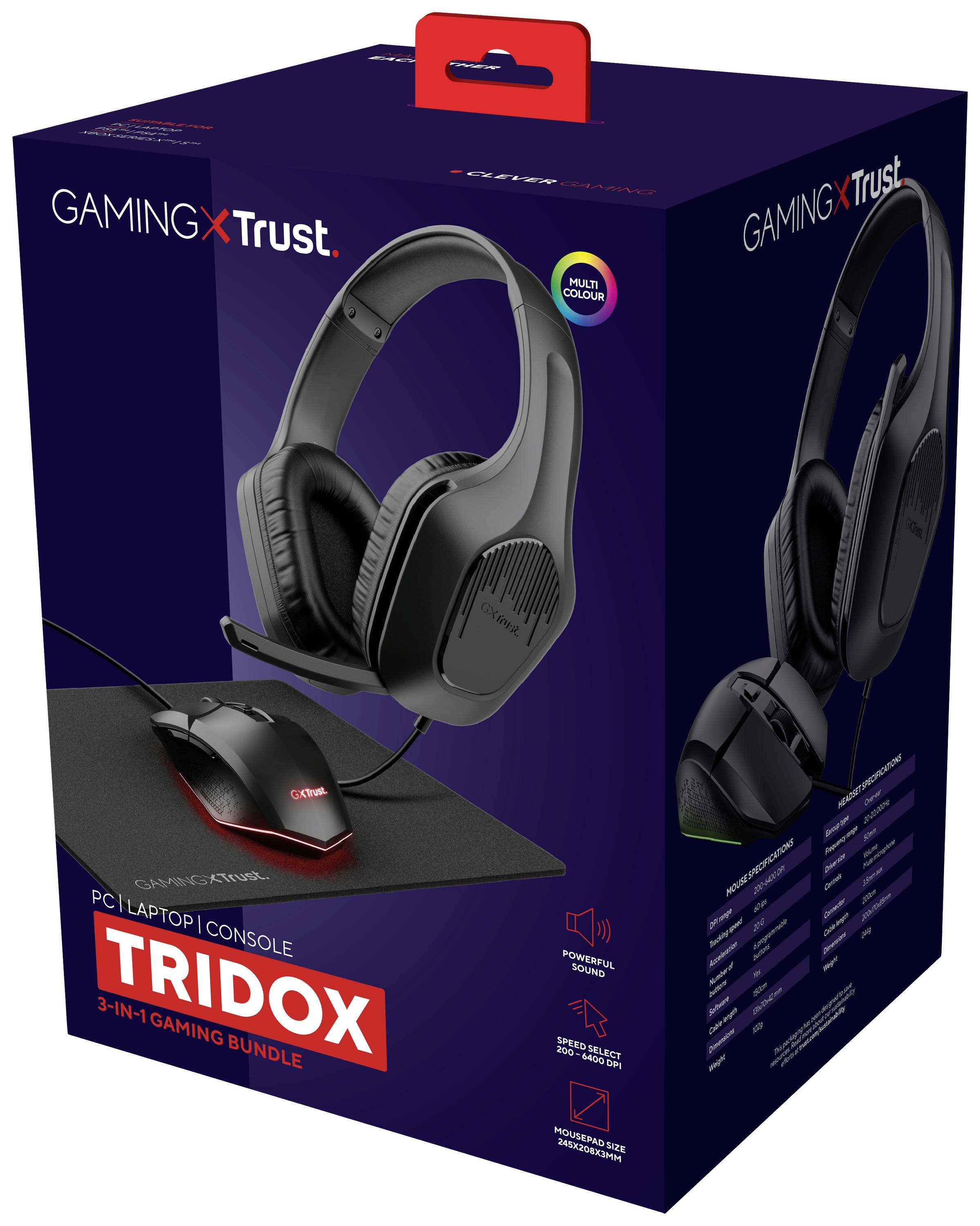 Trust GXT 790 3-in-1 Gaming-Maus & Headset-Set USB Optisch Schwarz Beleuchtet