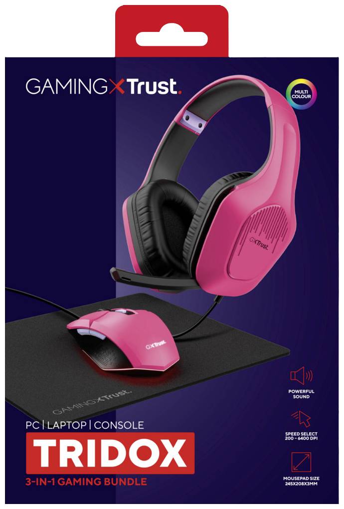 Trust GXT 790P 3-in-1 Gaming-Maus & Headset-Set USB Optisch Pink Beleuchtet