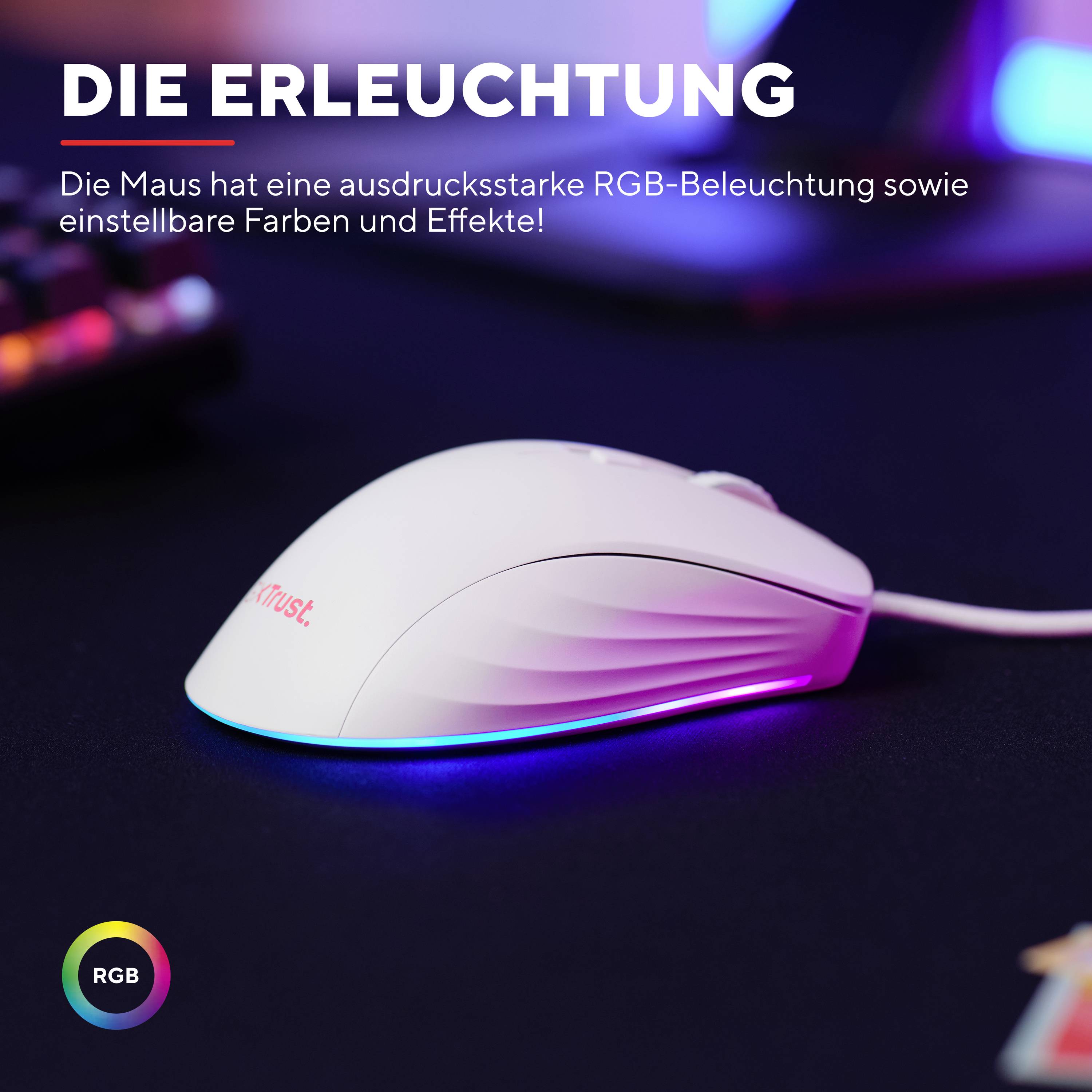 Trust GXT924W YBAR+ Gaming-Maus Kabelgebunden Optisch Weiß 6 Tasten 25600 dpi Beleuchtet