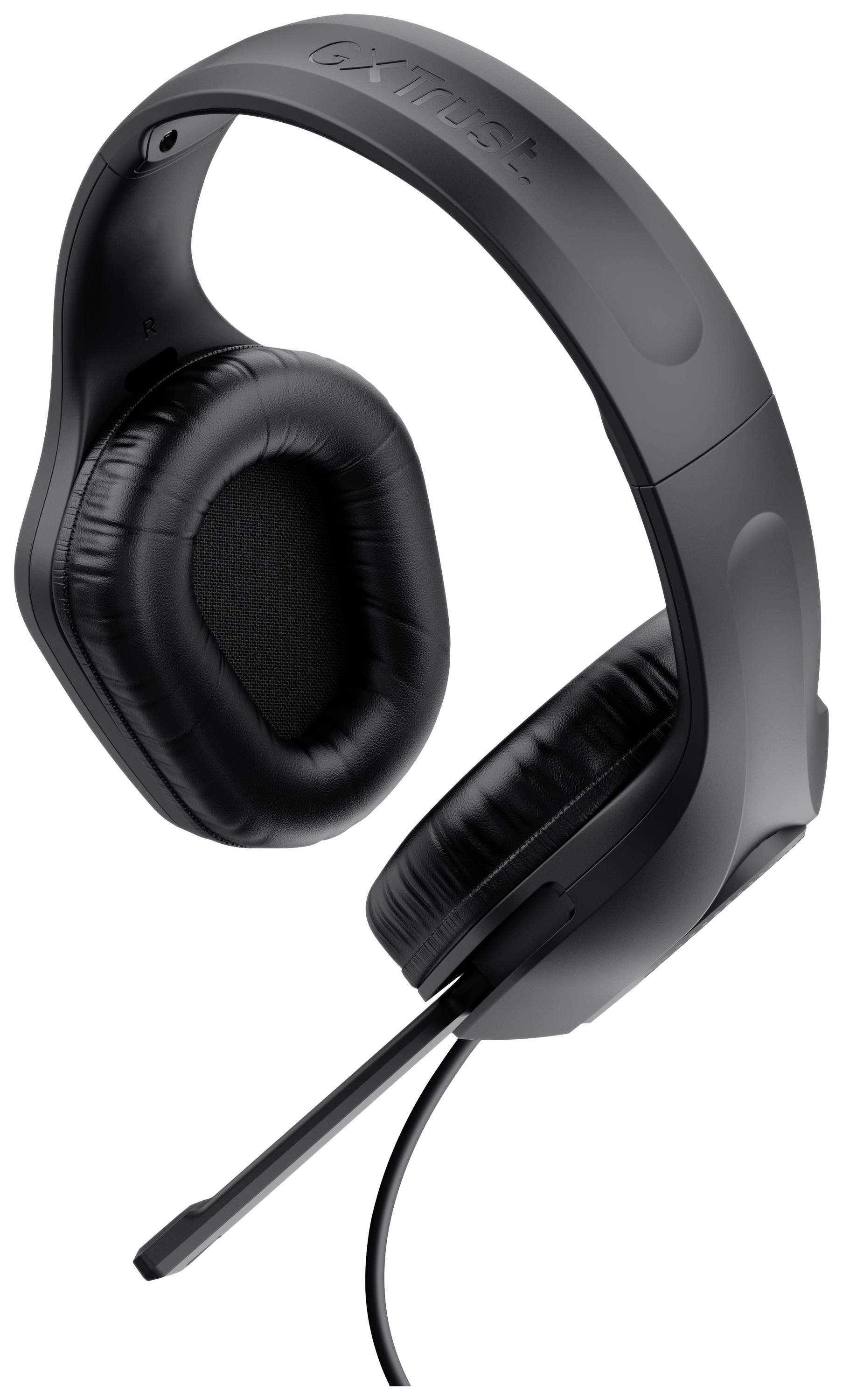 Schwarzer Over-Ear-Kopfhörer mit Mikrofon, geeignet für Gaming oder Videokonferenzen. Ergonomisches Design für hohen Tragekomfort.