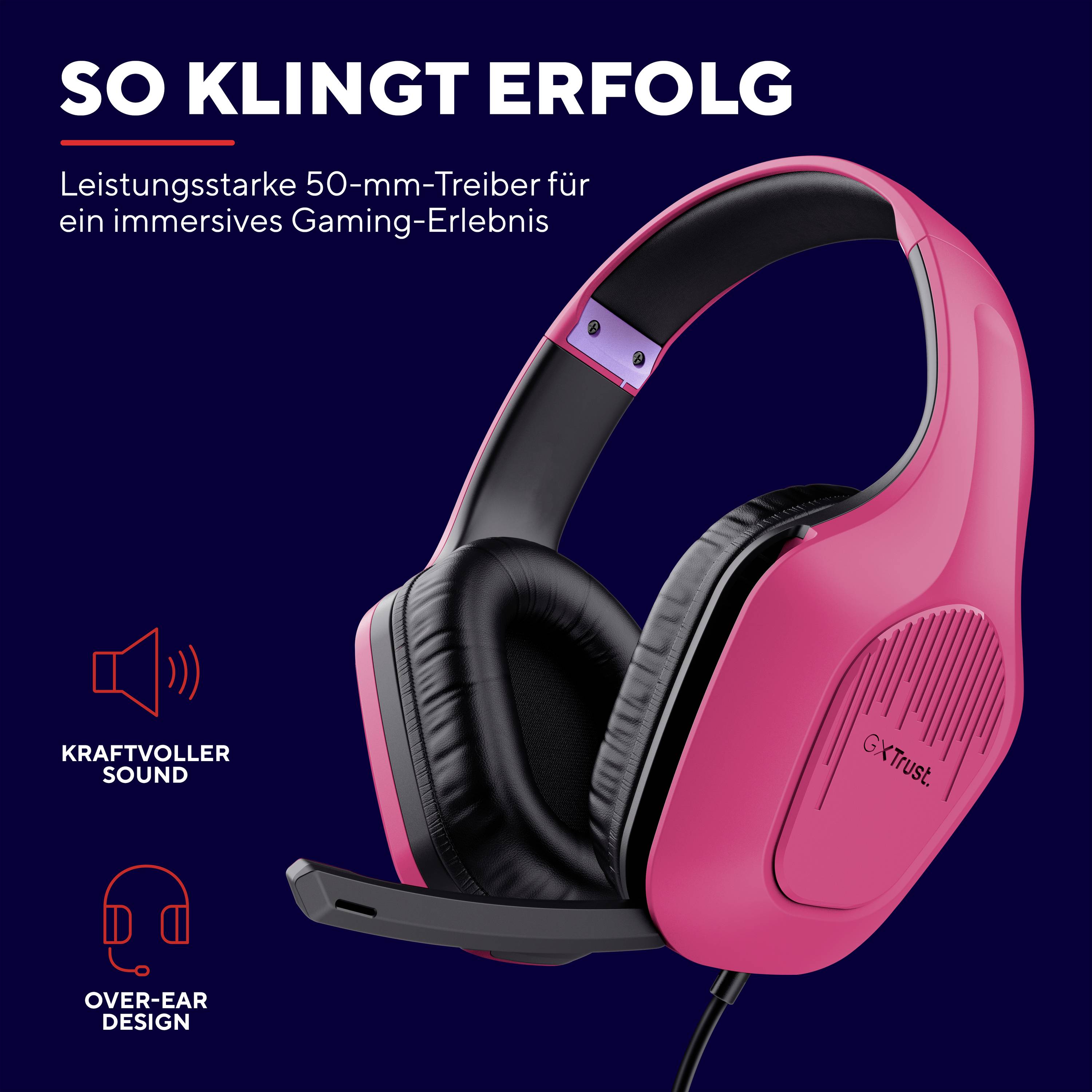 Trust GXT415P ZIROX Over Ear Headset kabelgebunden Stereo Pink Gaming
