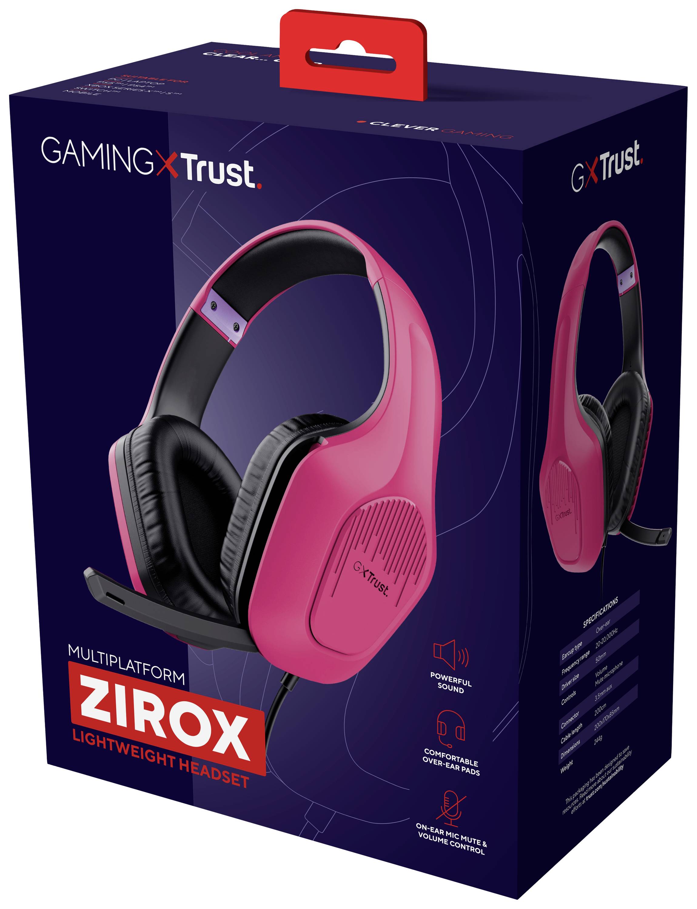 Trust GXT415P ZIROX Over Ear Headset kabelgebunden Stereo Pink Gaming