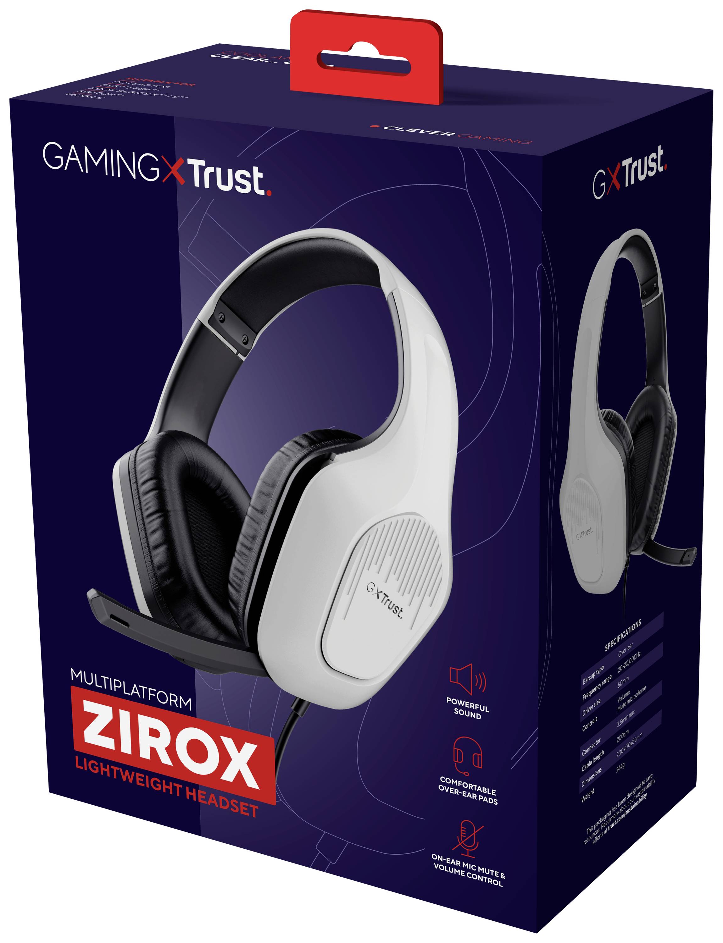 Trust GXT415W ZIROX Over Ear Headset kabelgebunden Stereo Weiß Gaming
