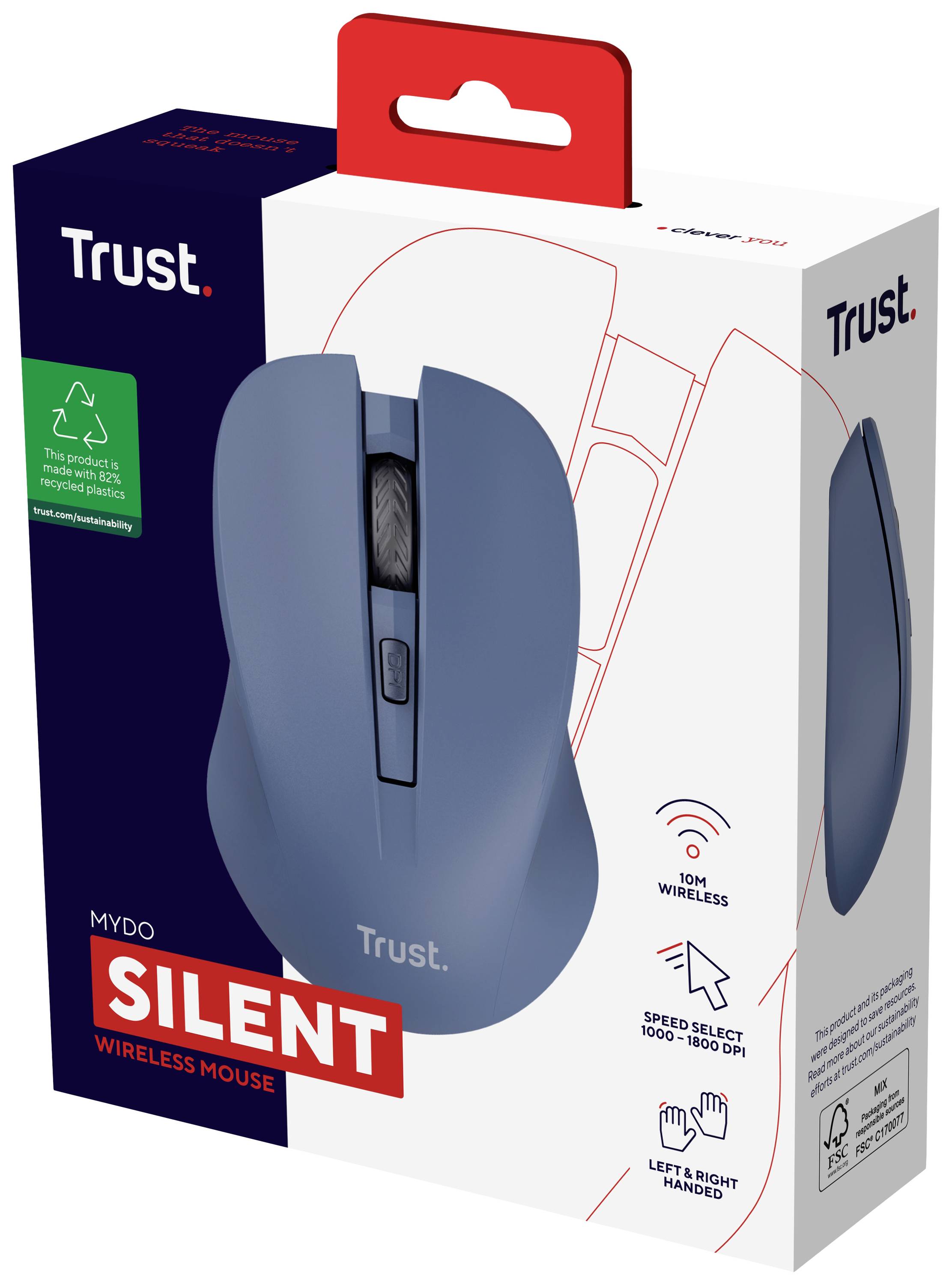 Trust MYDO SILENT Maus Funk Optisch Blau 4 Tasten 1800 dpi