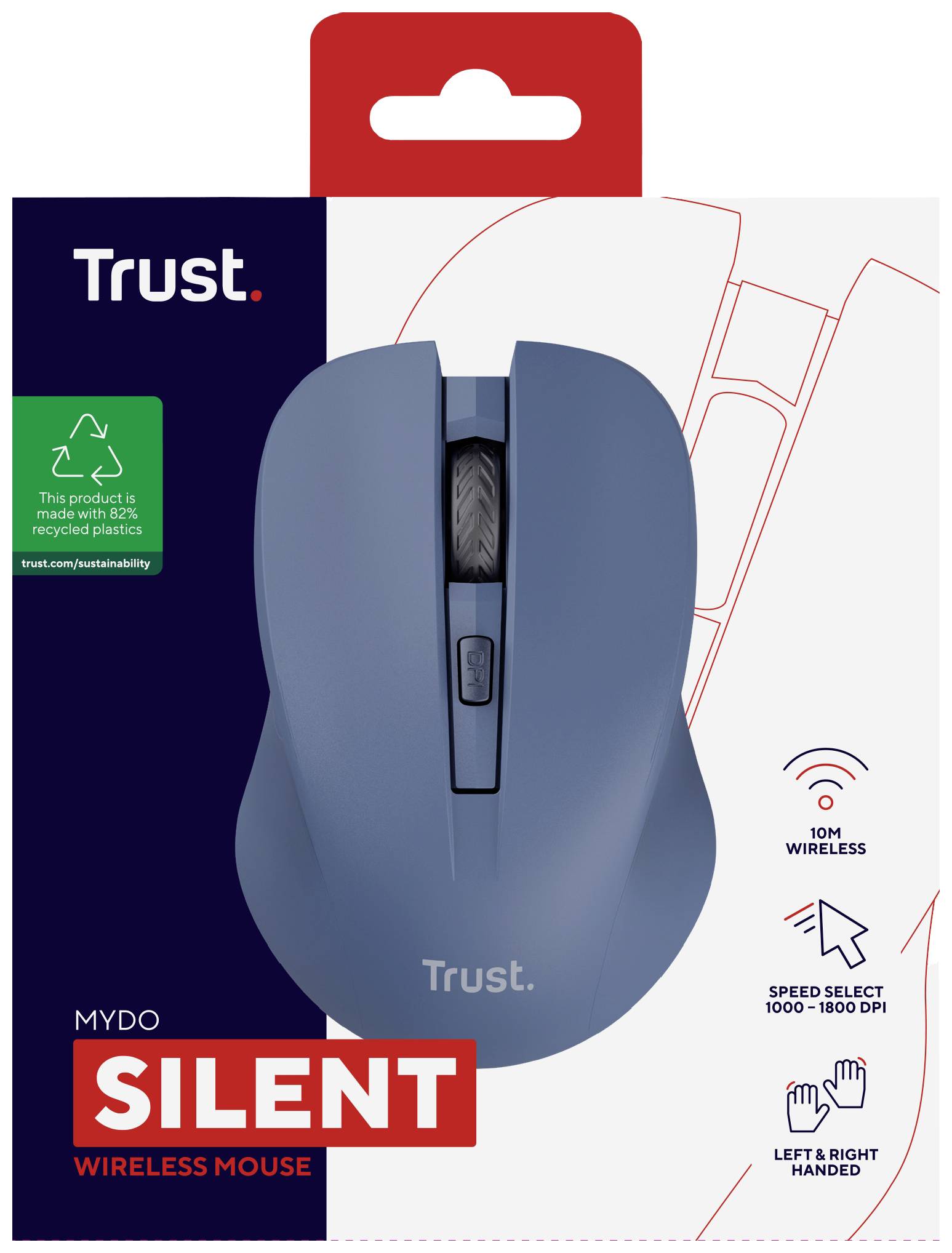 Trust MYDO SILENT Maus Funk Optisch Blau 4 Tasten 1800 dpi