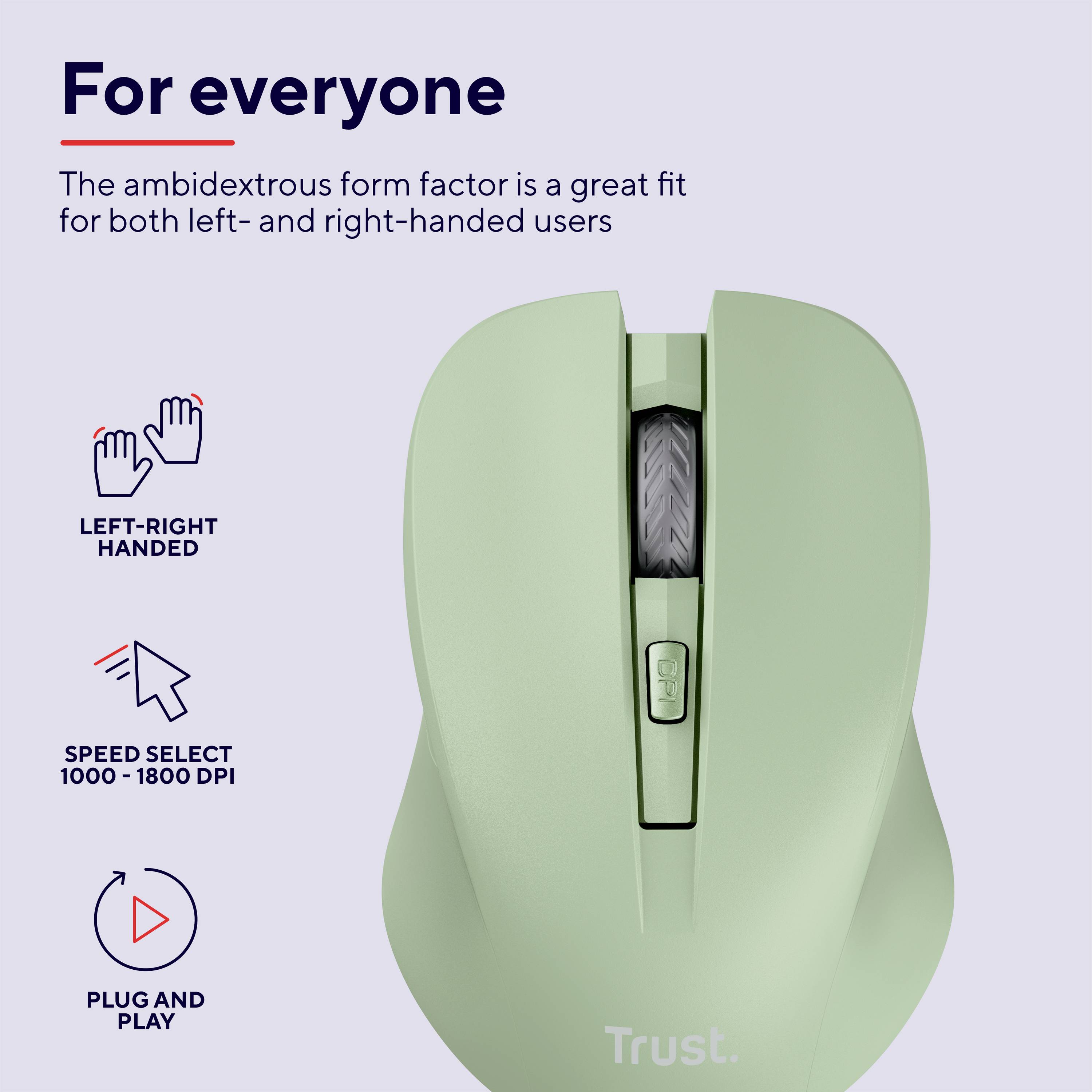 Grüne Computermaus mit ergonomischem Design, geeignet für Links- und Rechtshänder. Features: 1800 DPI, einfaches Plug & Play.