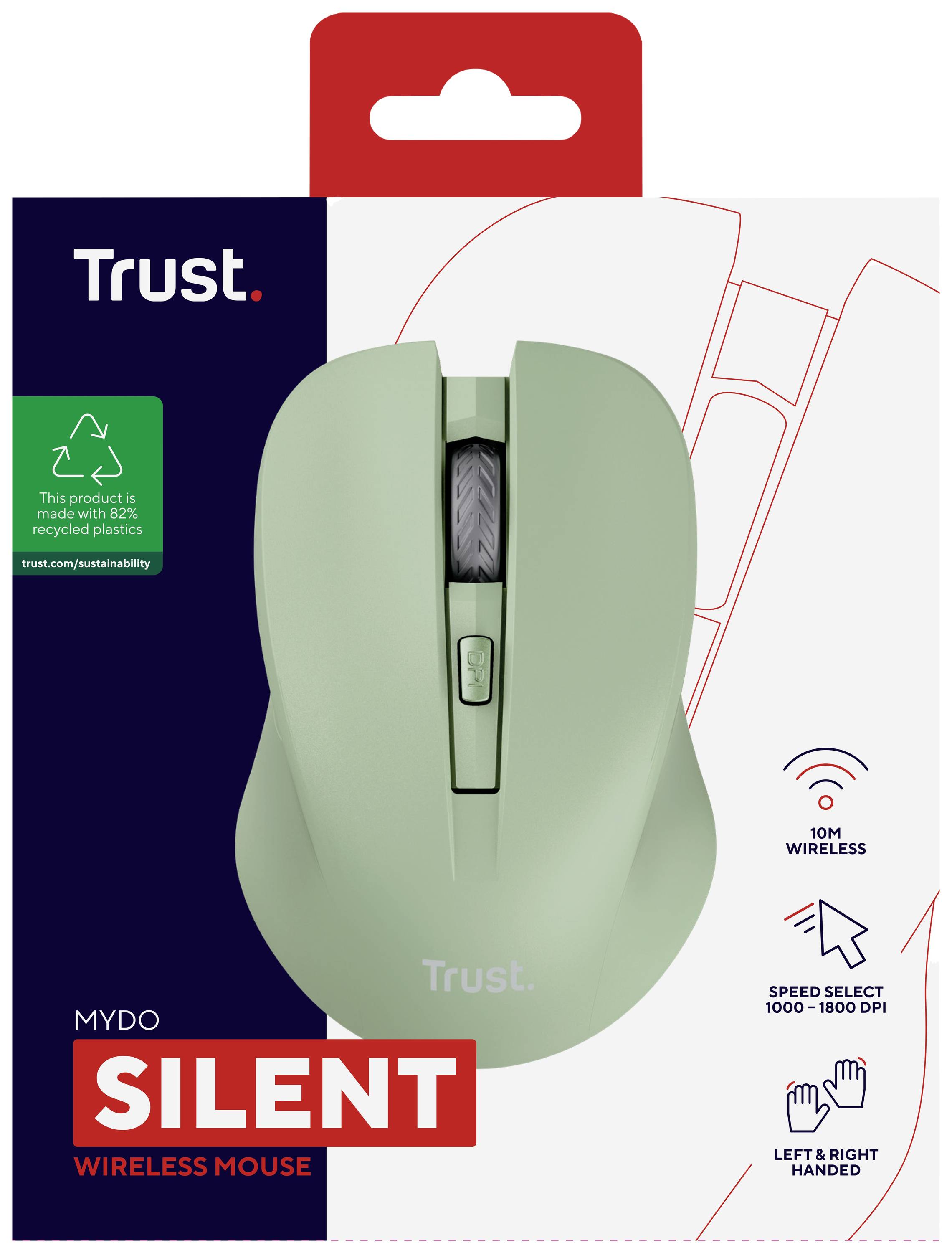 Trust MYDO SILENT Maus Funk Optisch Grün 4 Tasten 1800 dpi